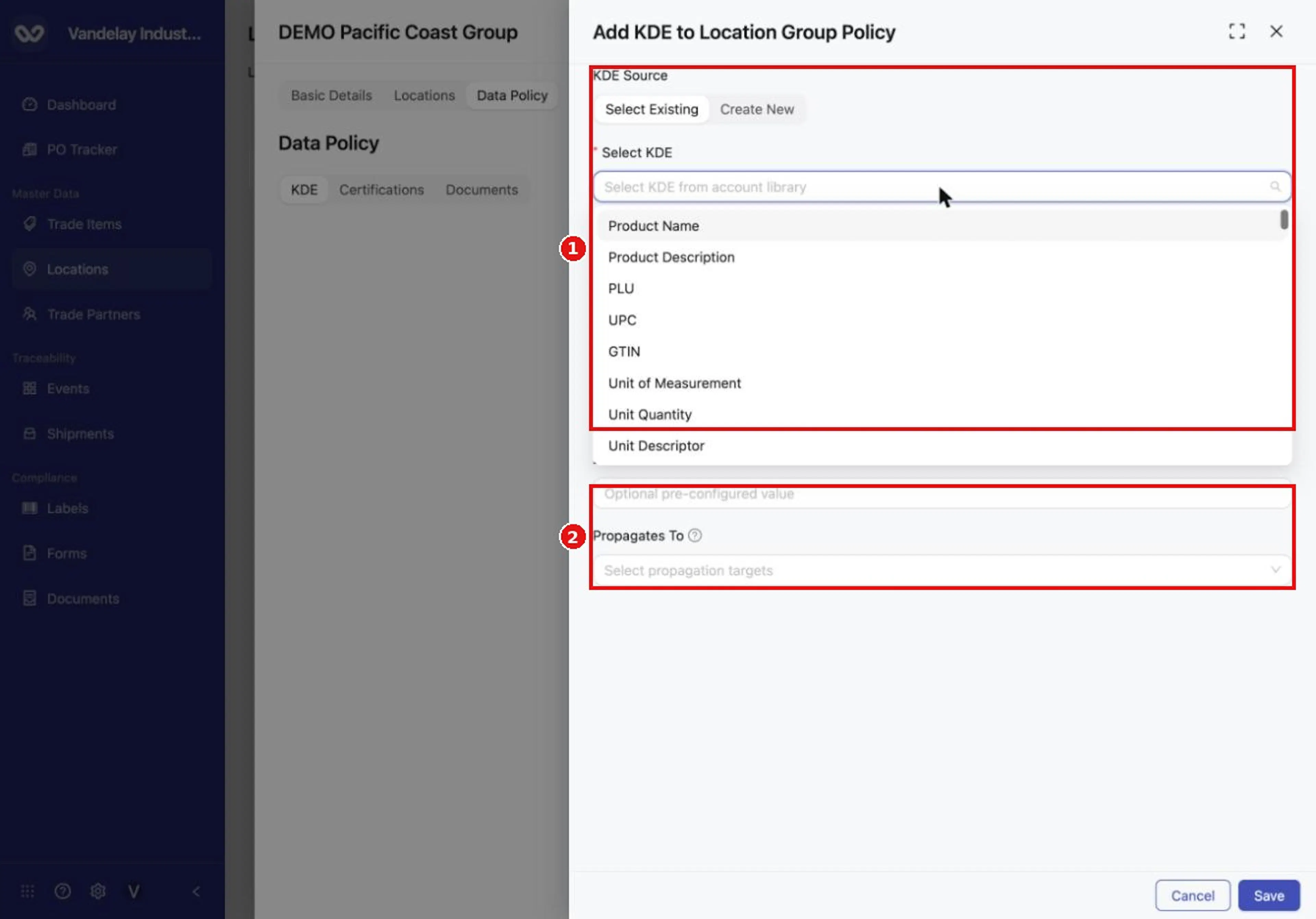 A group policy has extra settings: a default value and Propagates To.