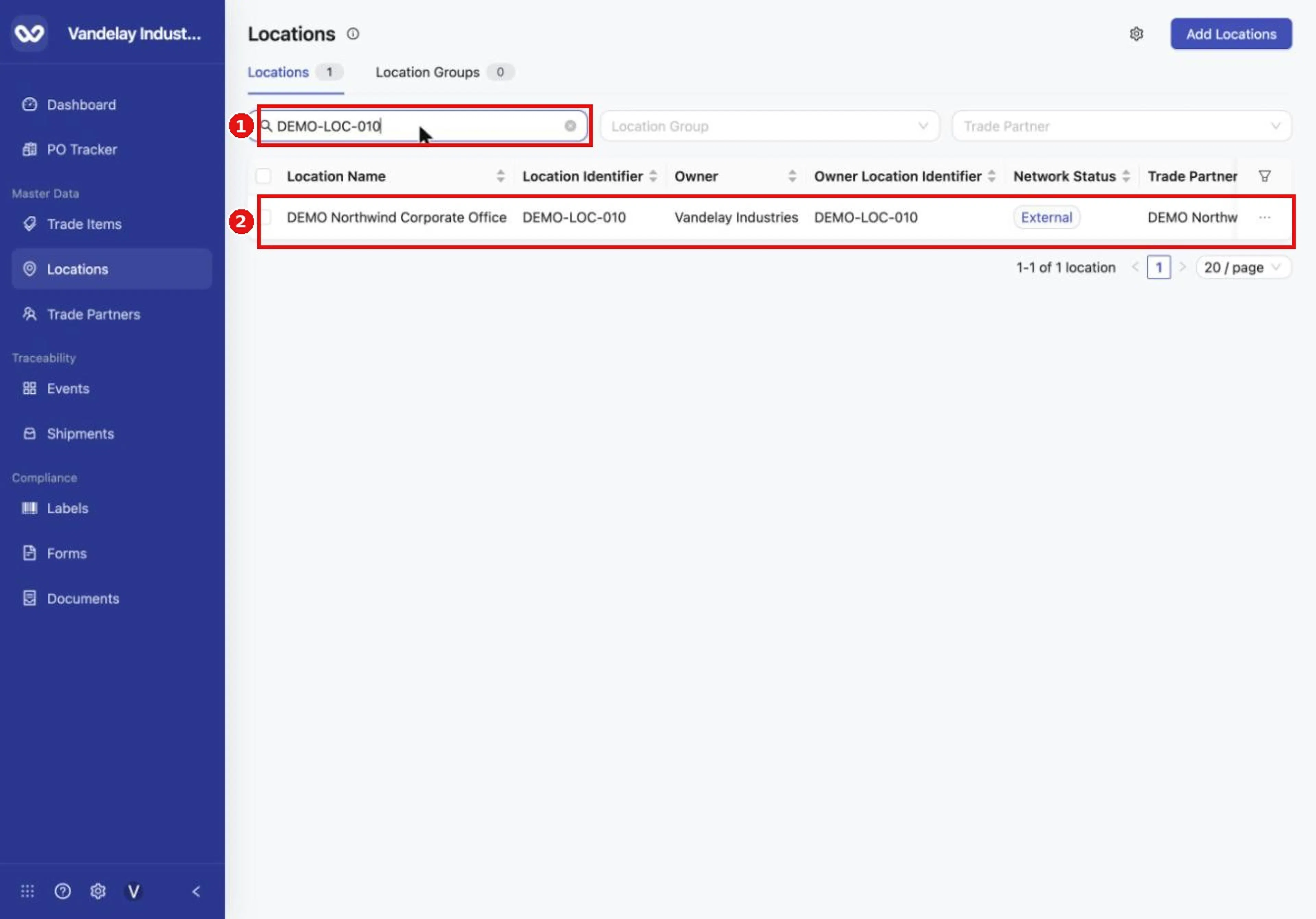 Search also matches the Location Identifier.