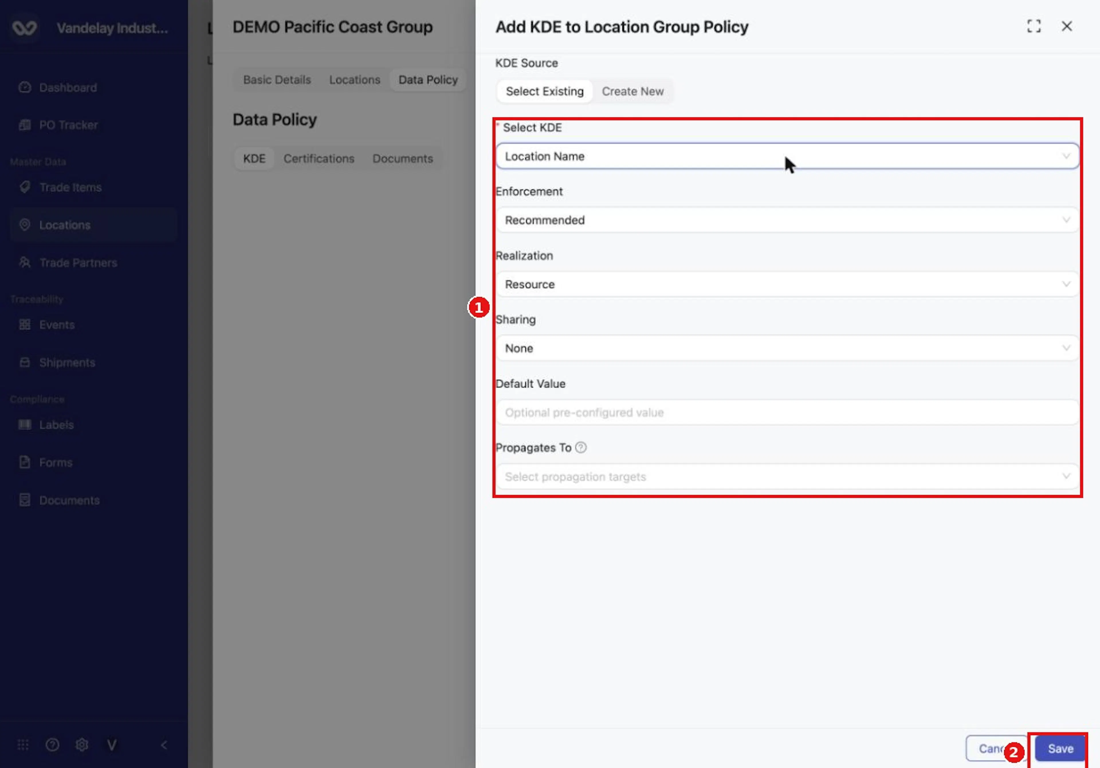 Choose the field and its settings, then select Save.