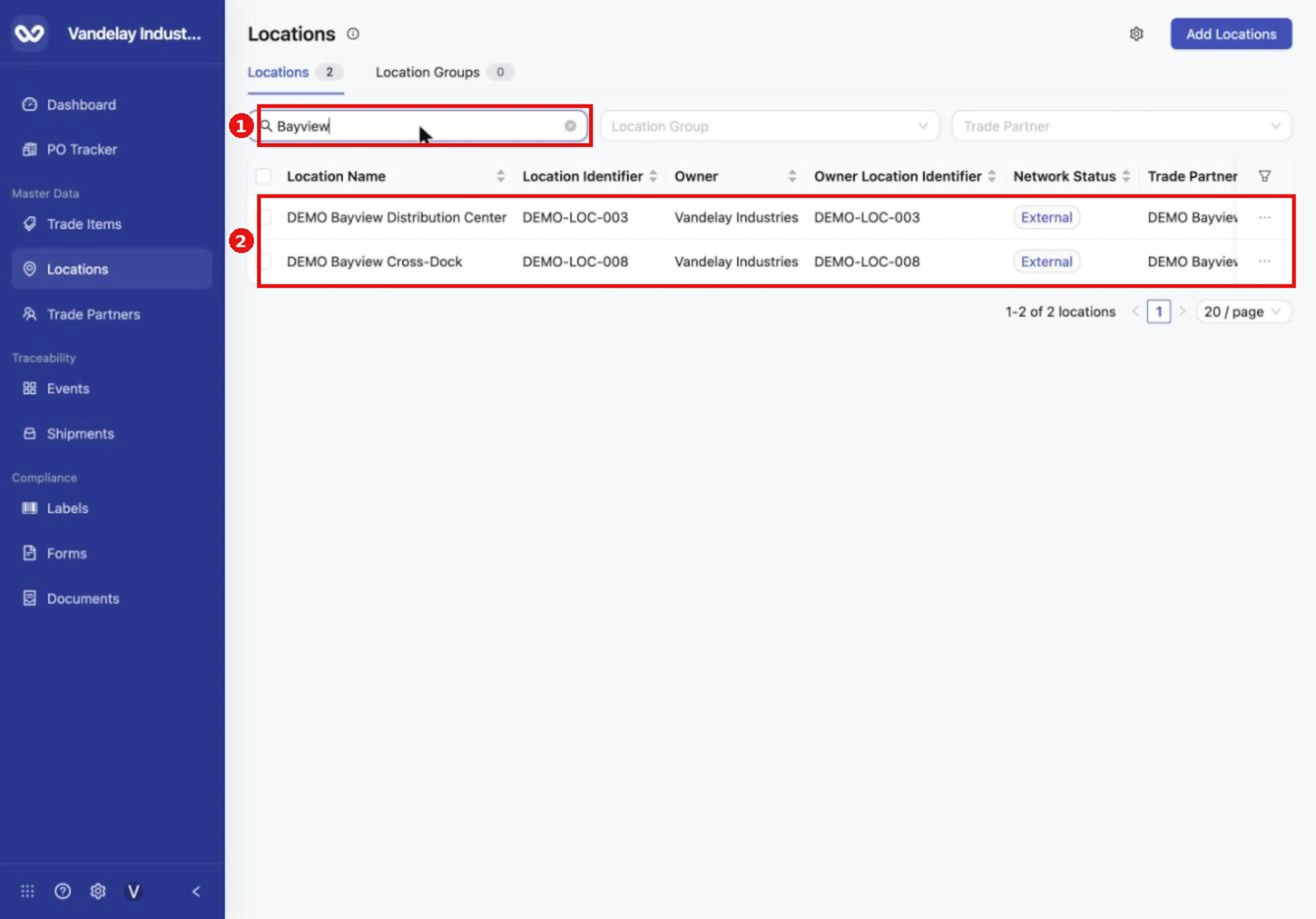 Search the Locations list by name.