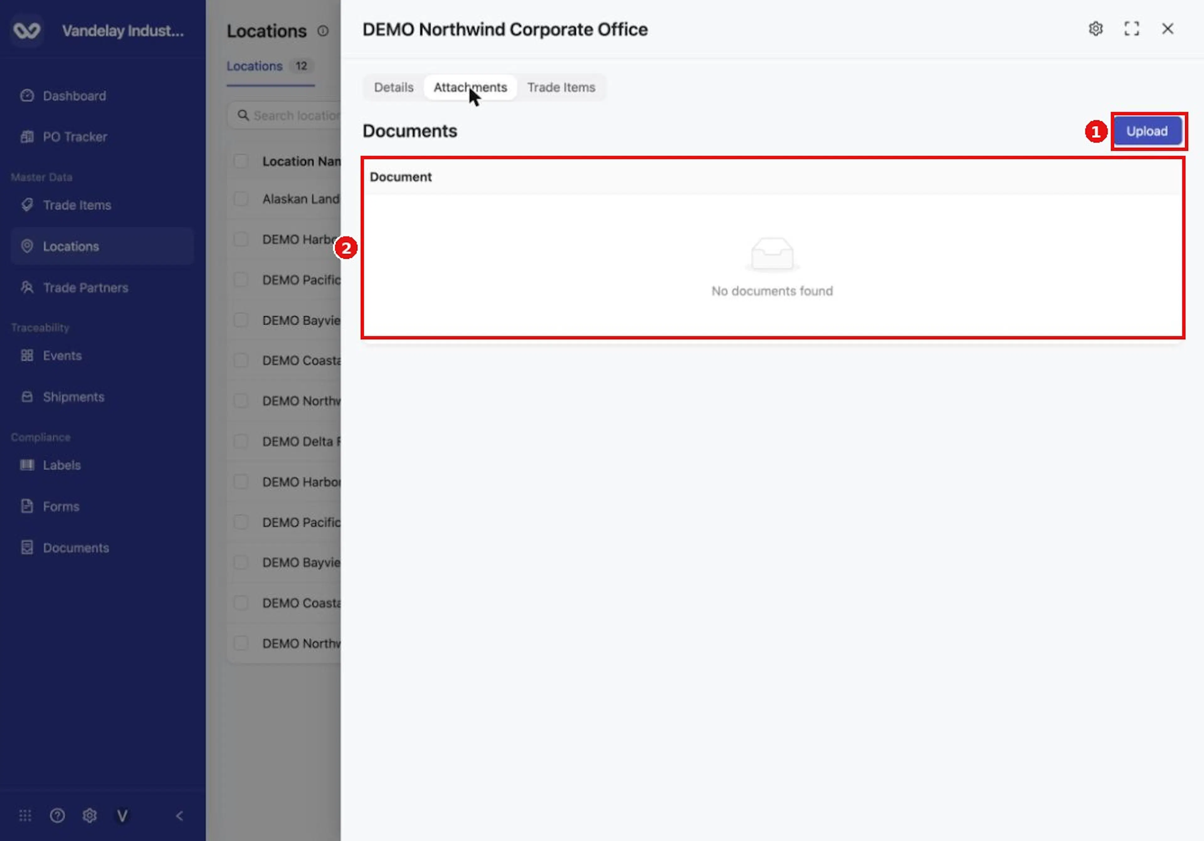 The Attachments tab holds documents for this location.