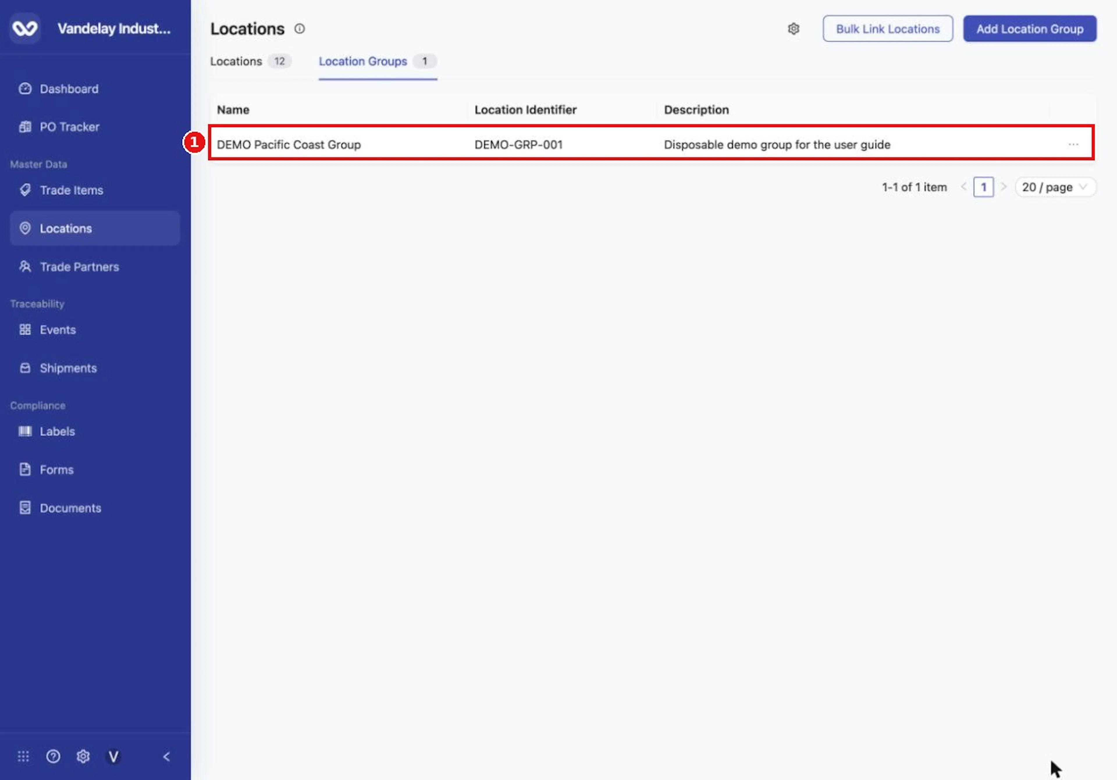 The group appears in the Location Groups list.