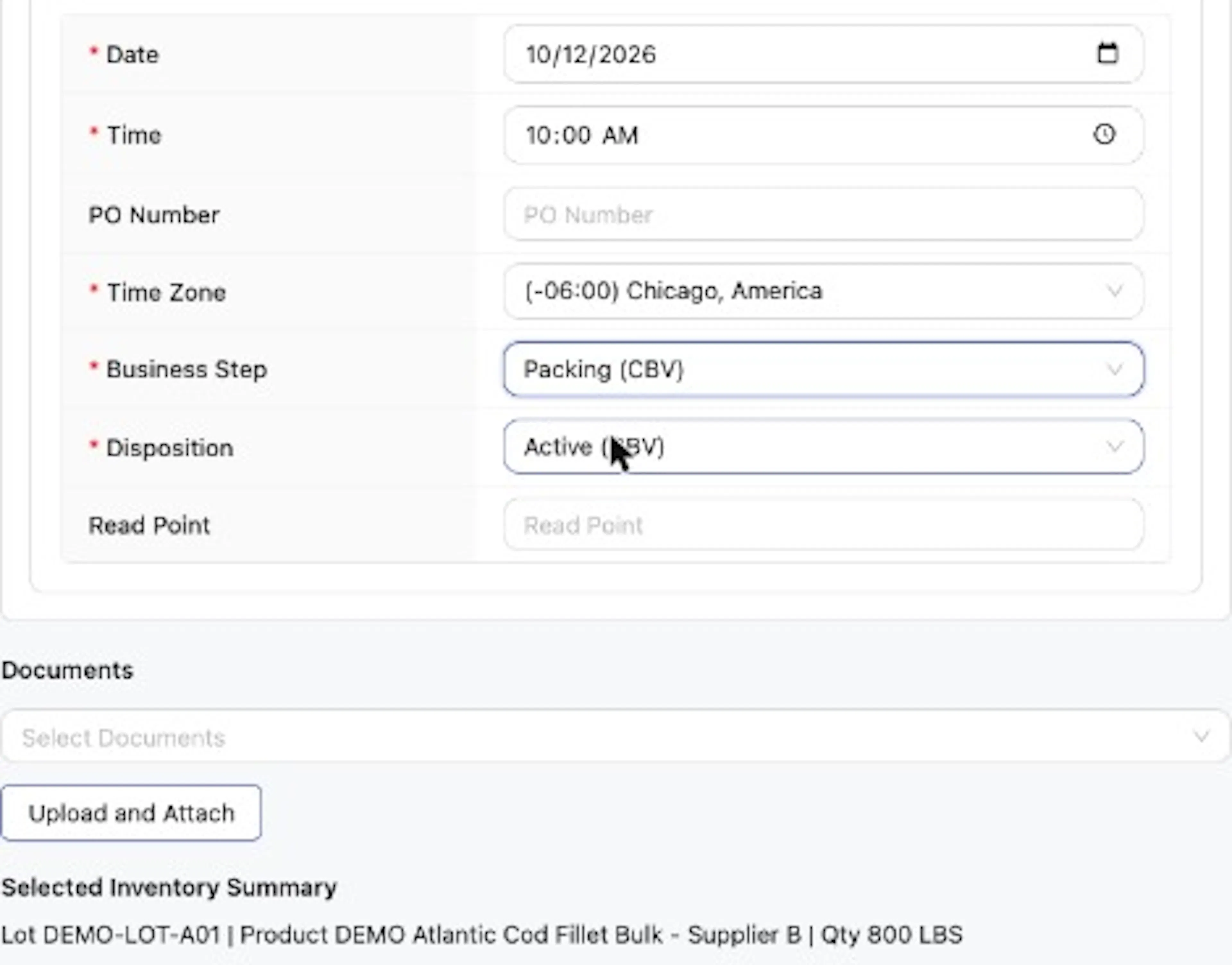 Business Step choices appear as a list; each label shows its vocabulary in parentheses, for example (CBV).