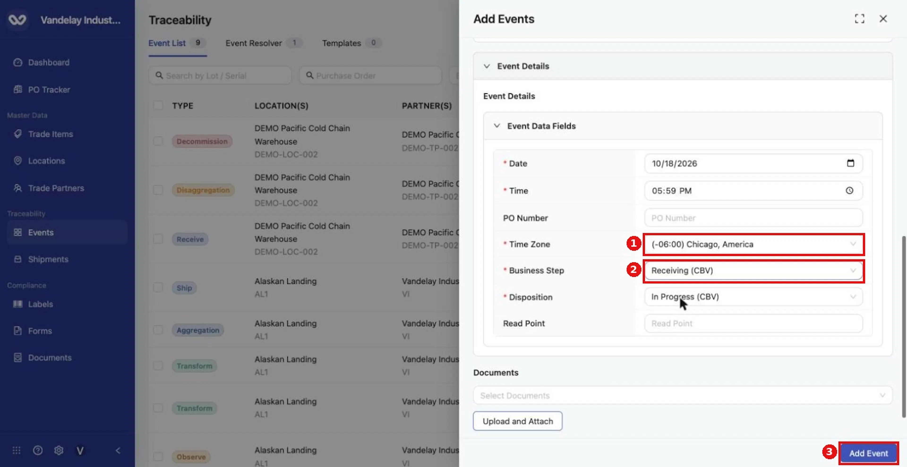 Set the event details, then select Add Event.