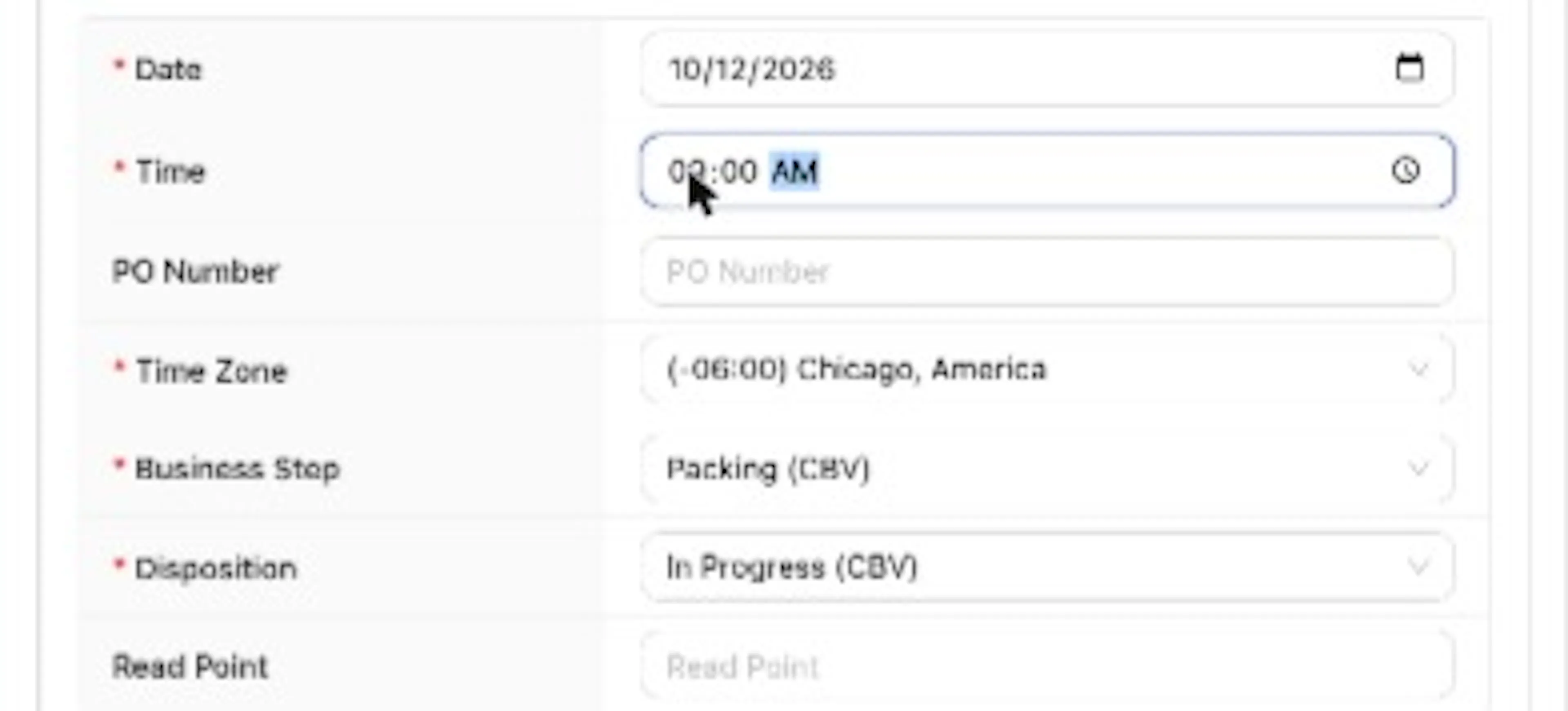 The Time field. Enter the time of the event in the Time Zone you select.