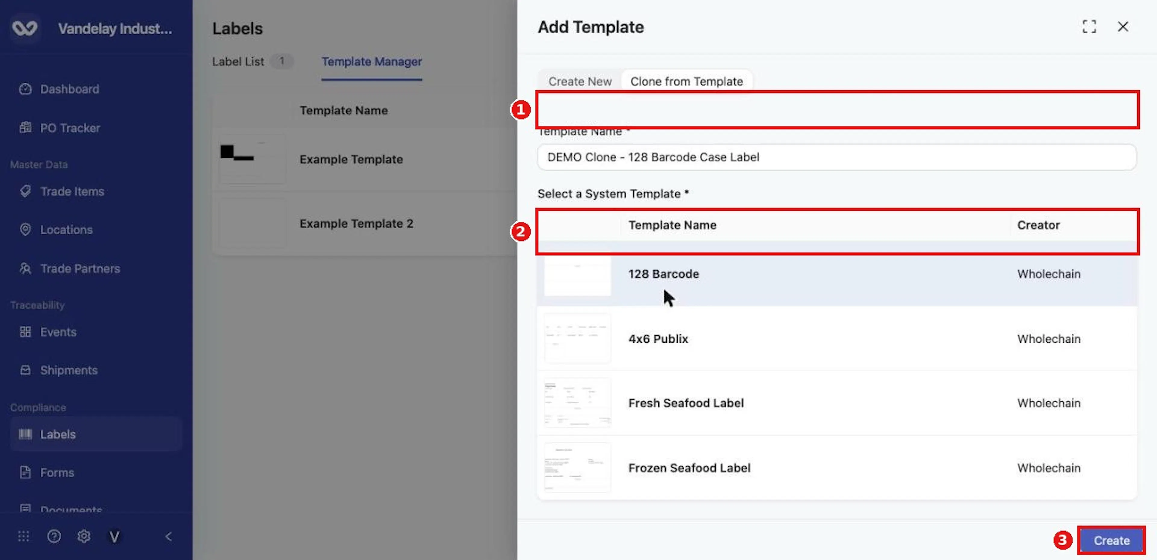 With a name and a system template chosen, click Create.