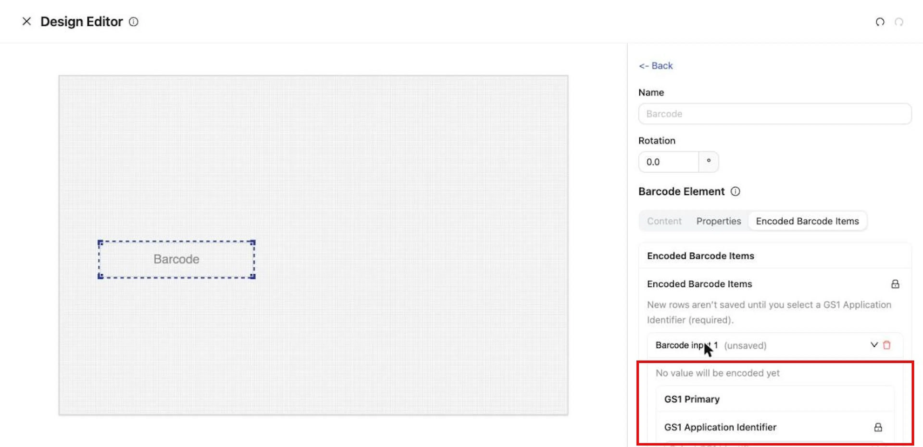 A new item is not saved until you choose its GS1 Application Identifier.