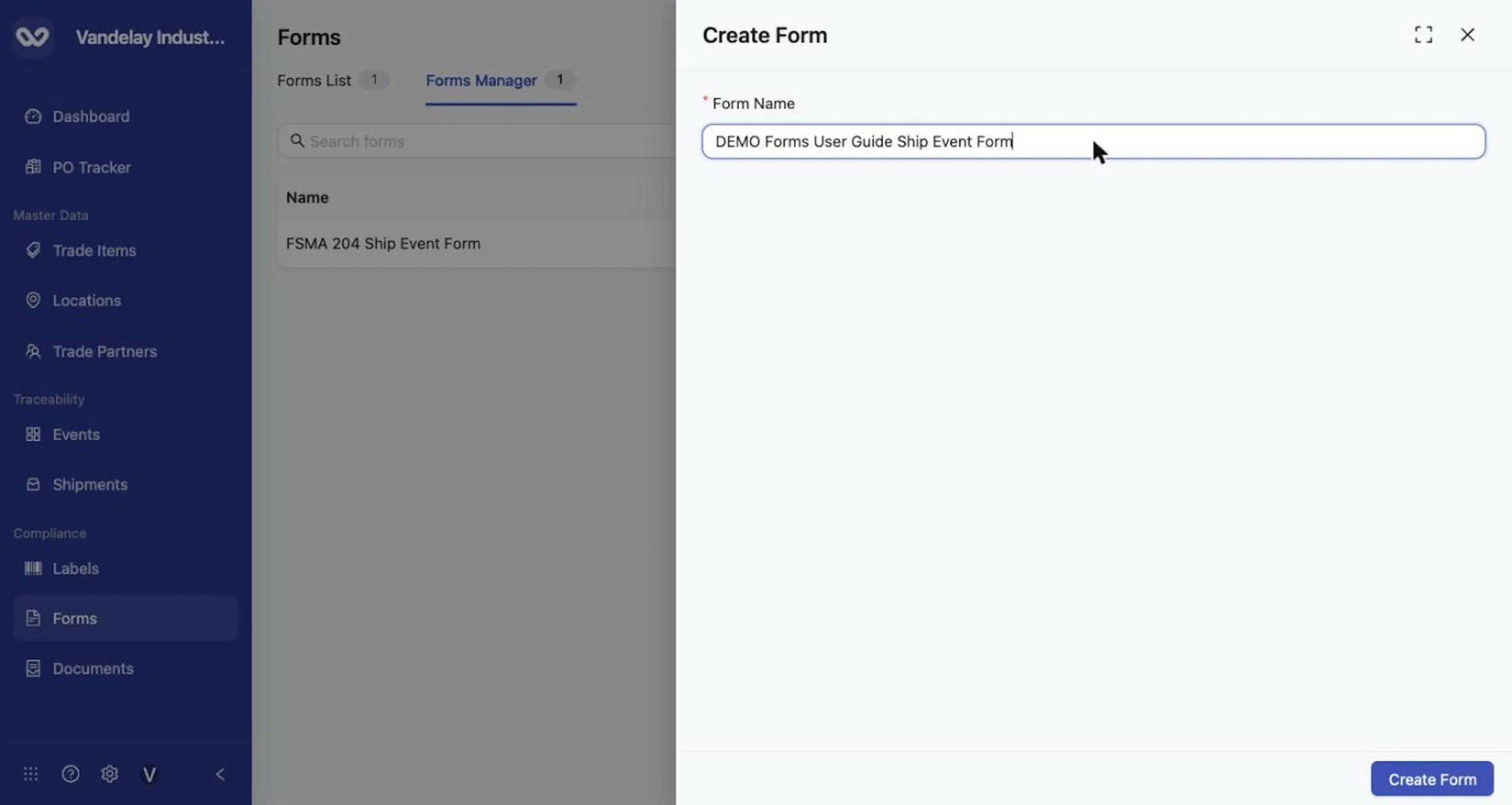 Enter a Form Name, then select Create Form.
