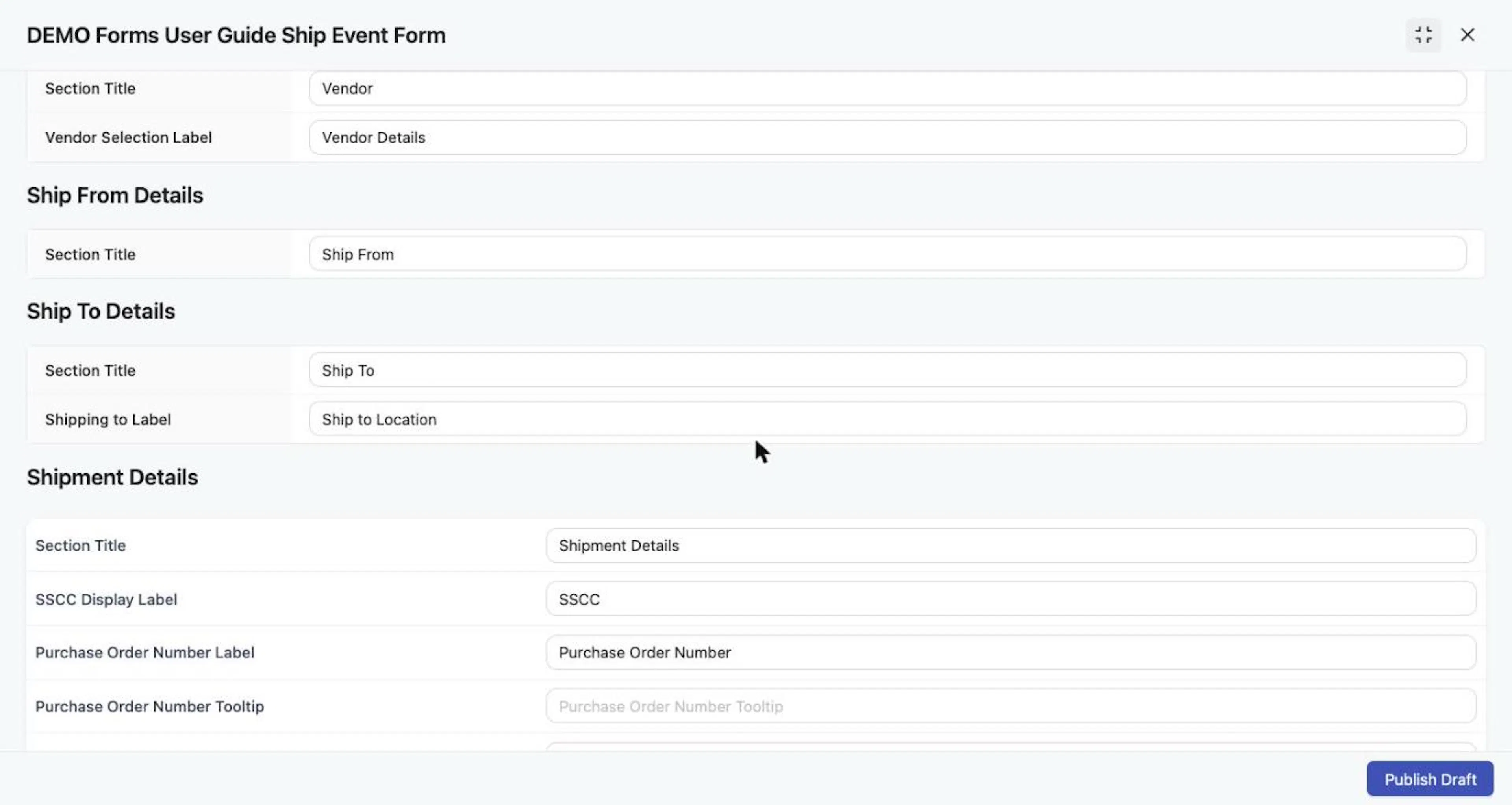 Vendor Details, Ship From Details, Ship To Details and the start of Shipment Details.