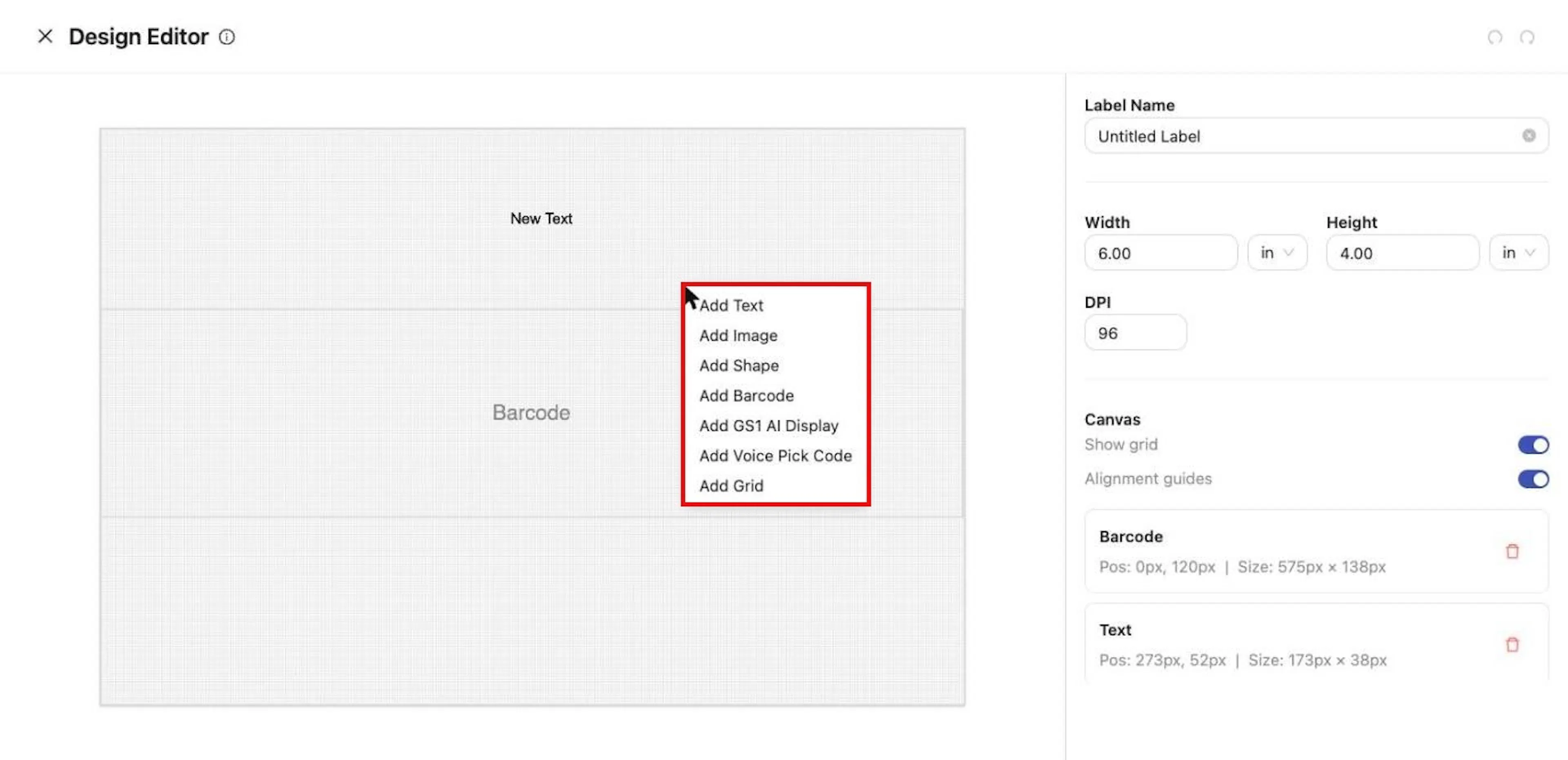 Right-click the canvas and choose an element type to add.