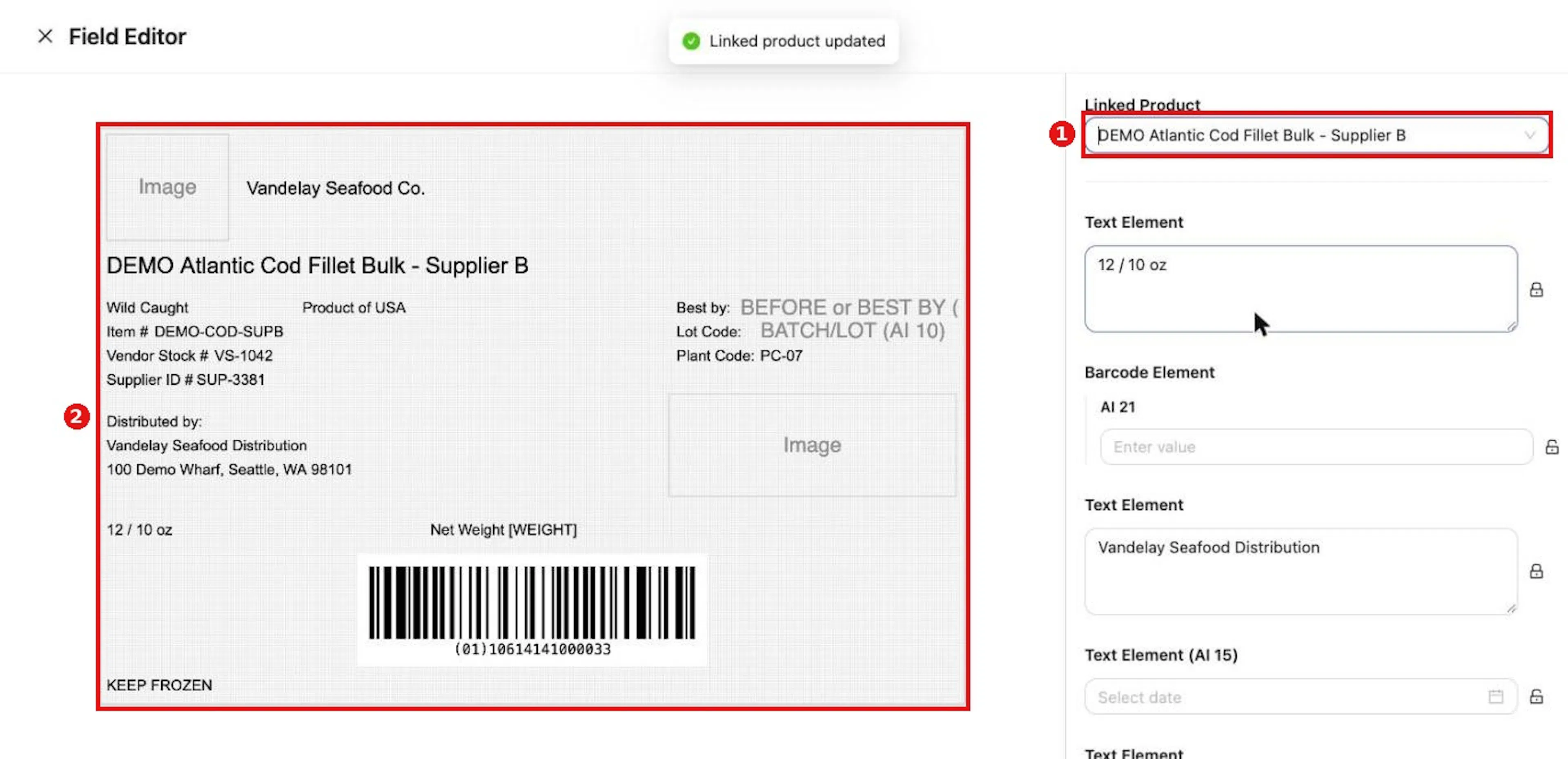 Choose another Linked Product for the copy; the preview and barcode update.