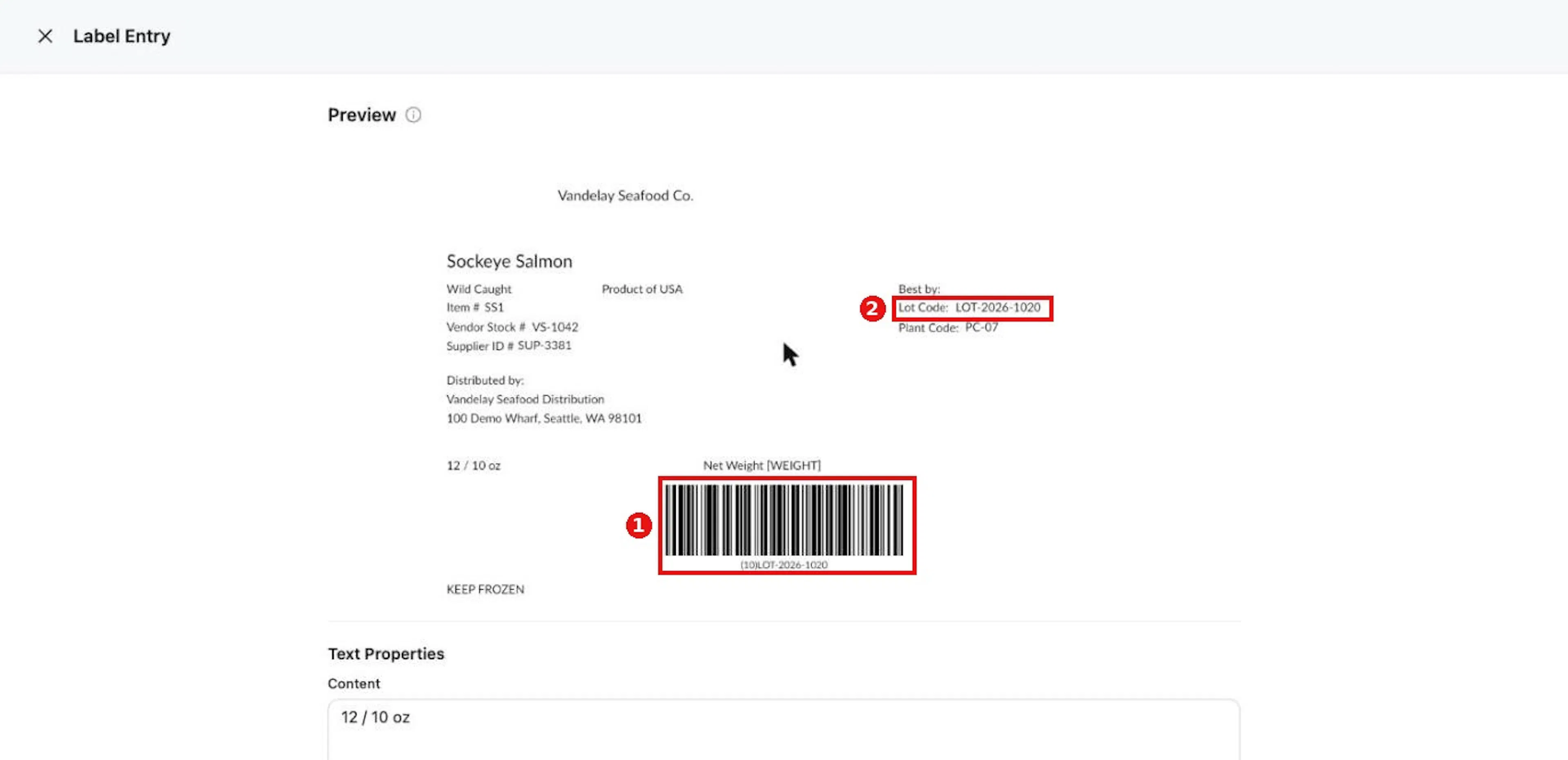 After you leave a field, the preview redraws and the barcode shows the entered AI value.