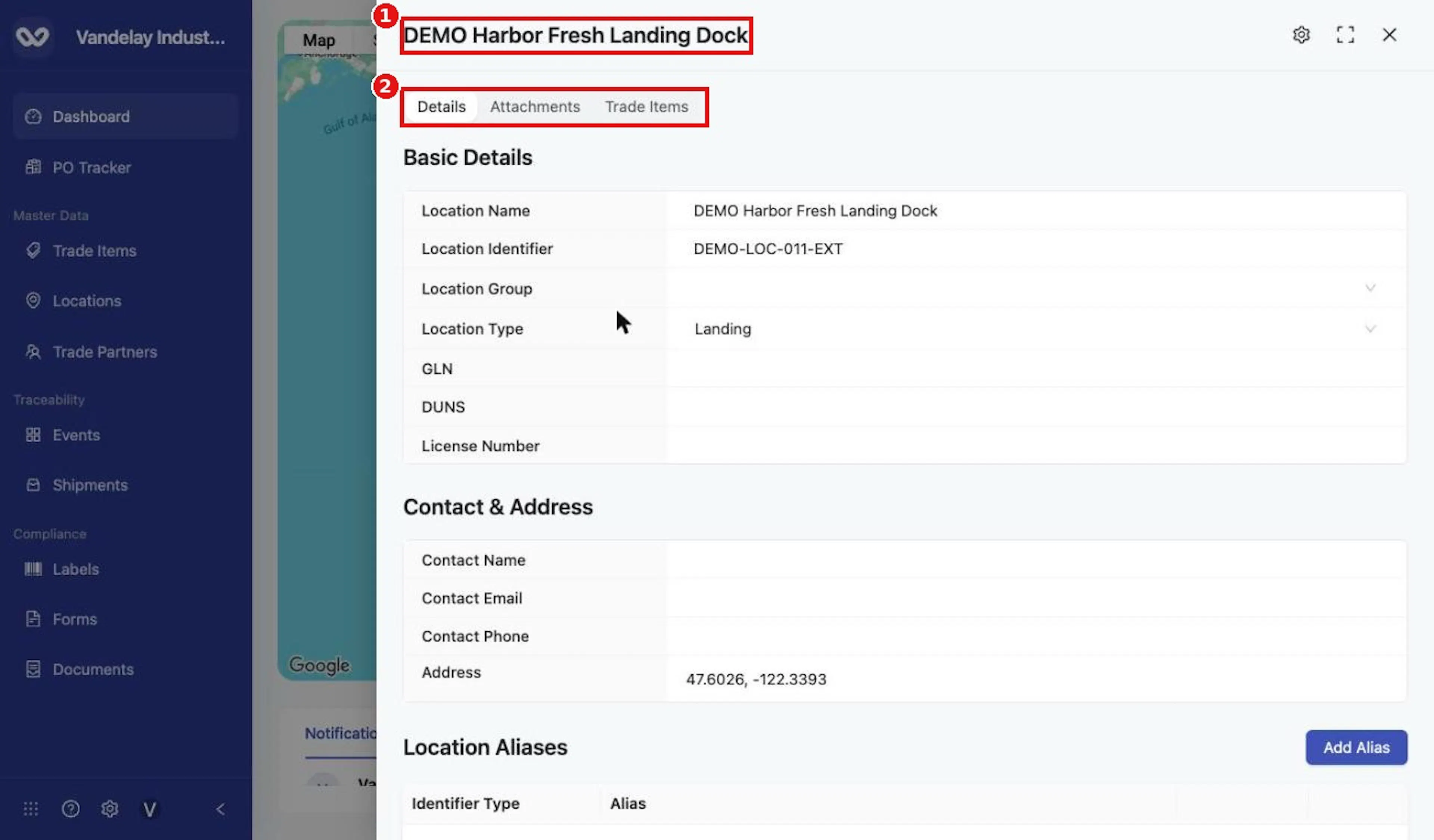 The location details drawer opened from a waypoint.