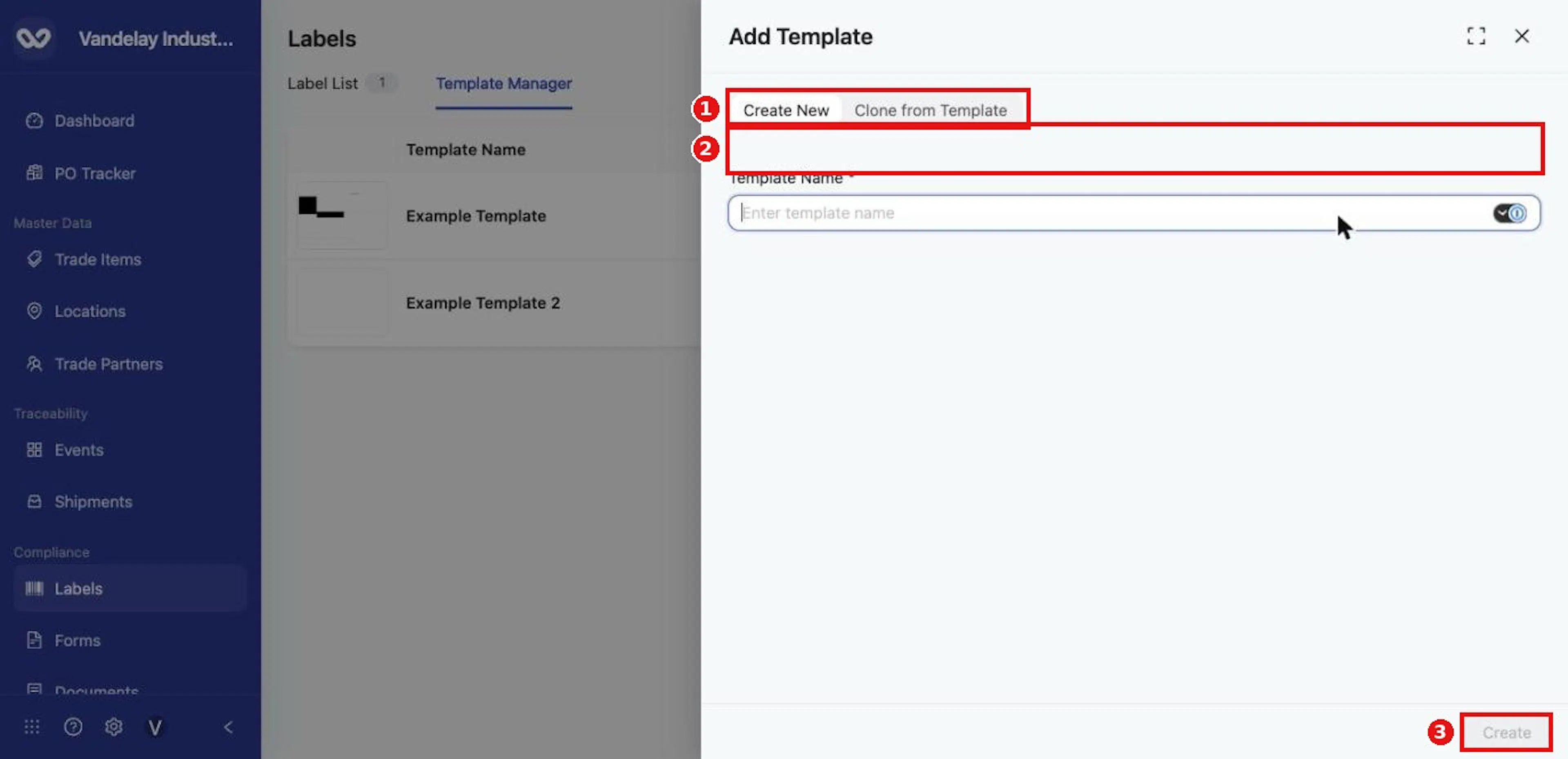 On the Create New tab, type a Template Name and click Create.