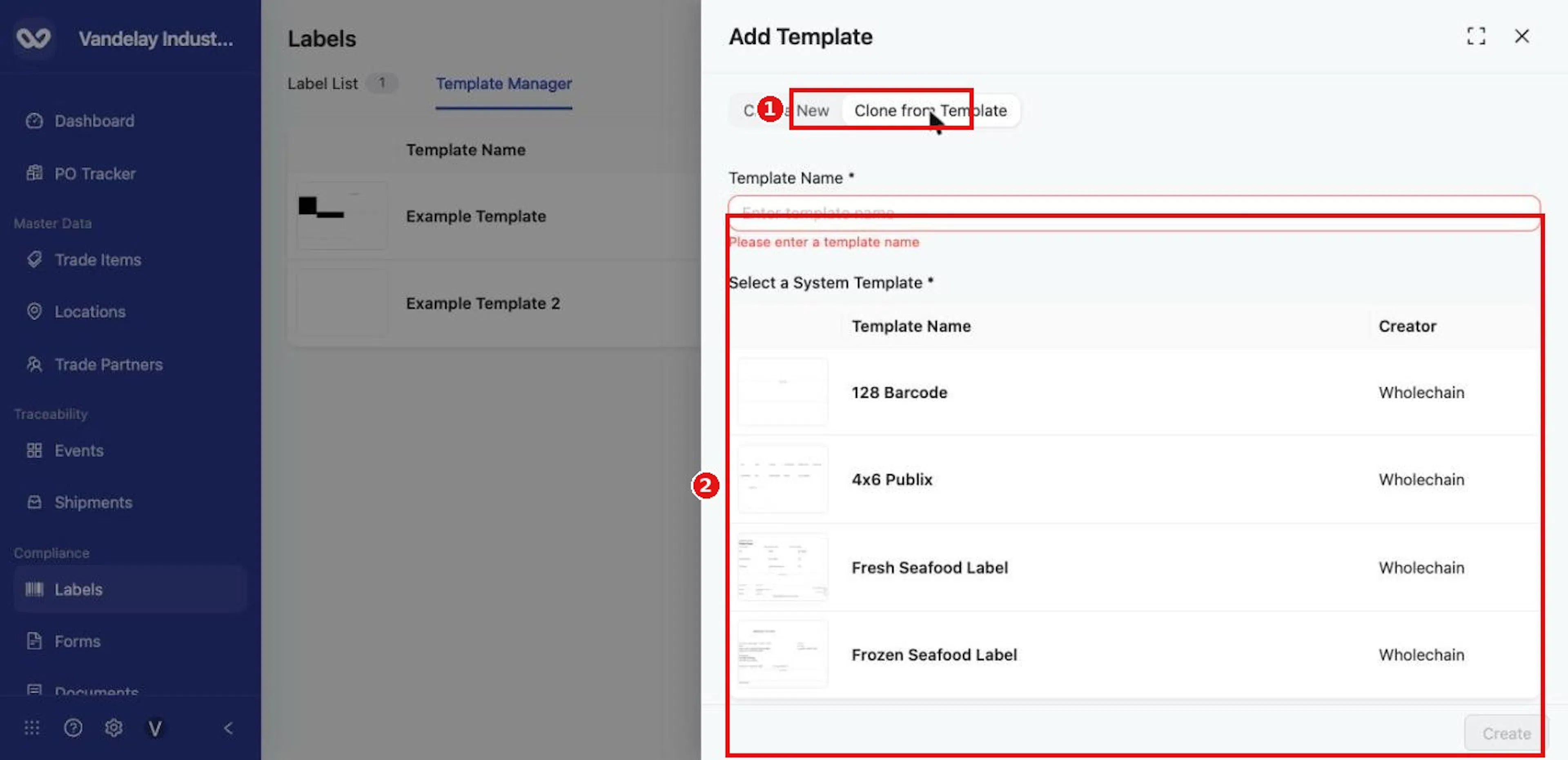On the Clone from Template tab, choose a system template to start from.