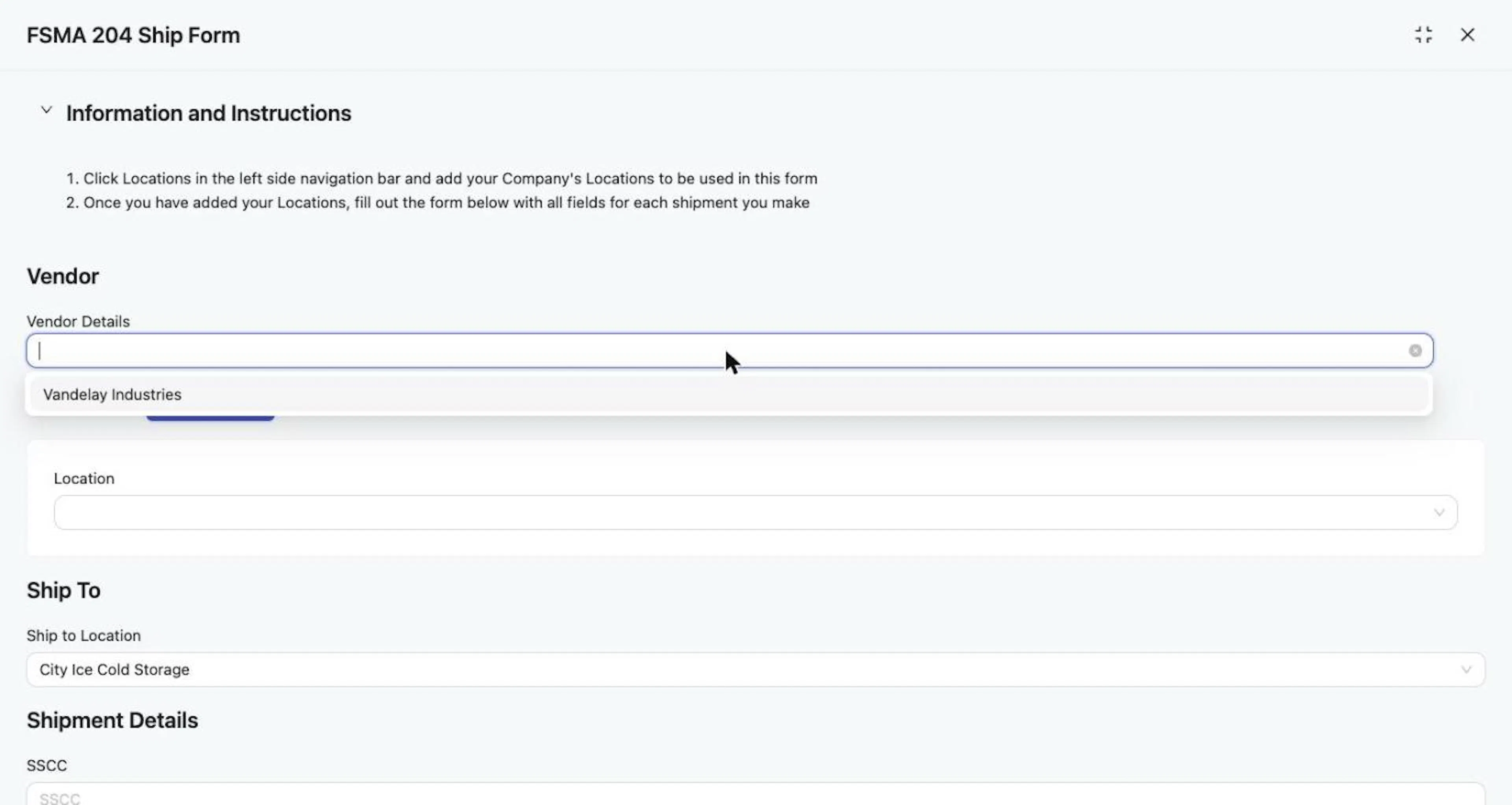 Choose your own company in Vendor Details.