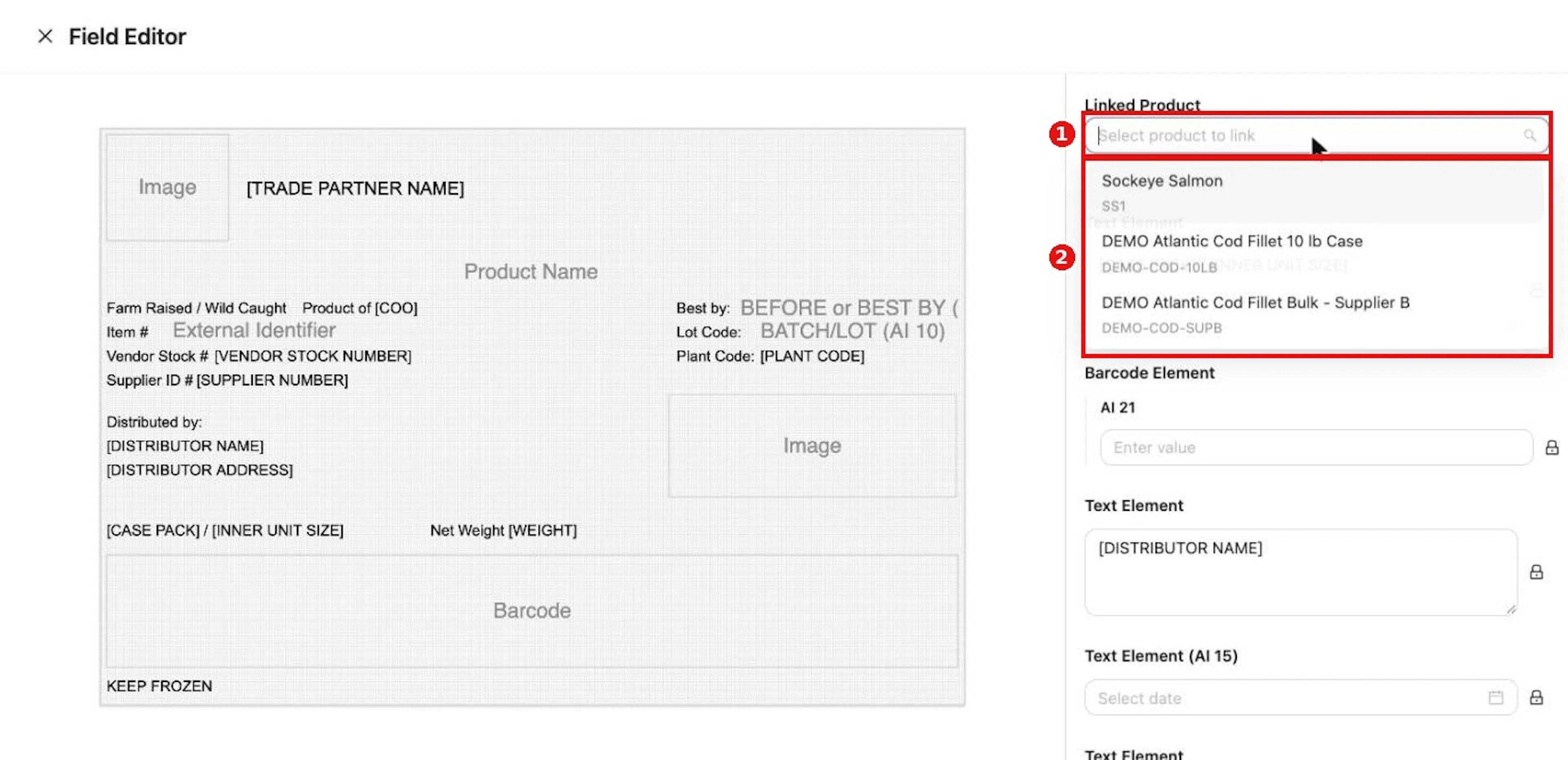 Open Linked Product and choose the trade item for this label.