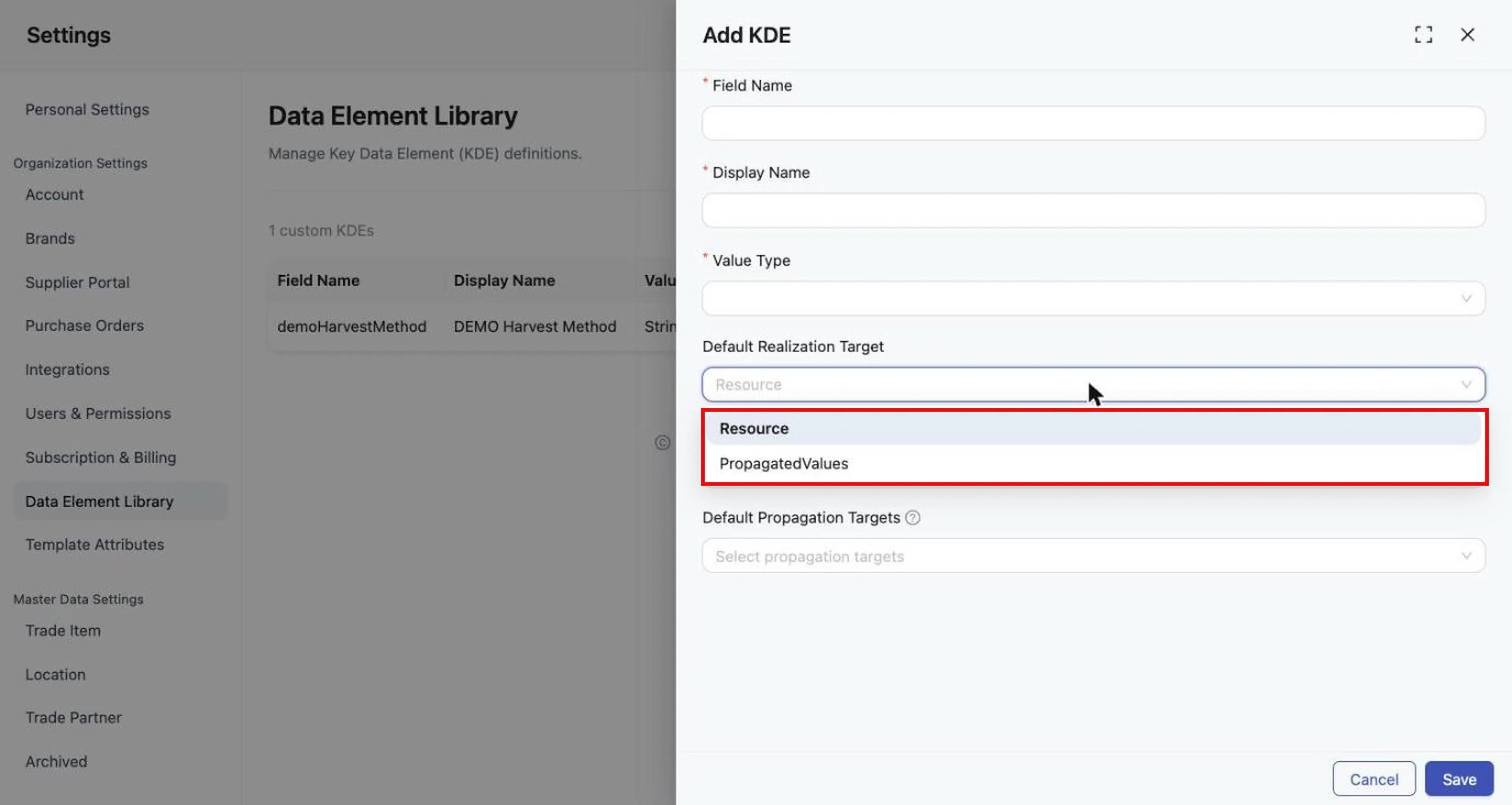 Default Realization Target options.