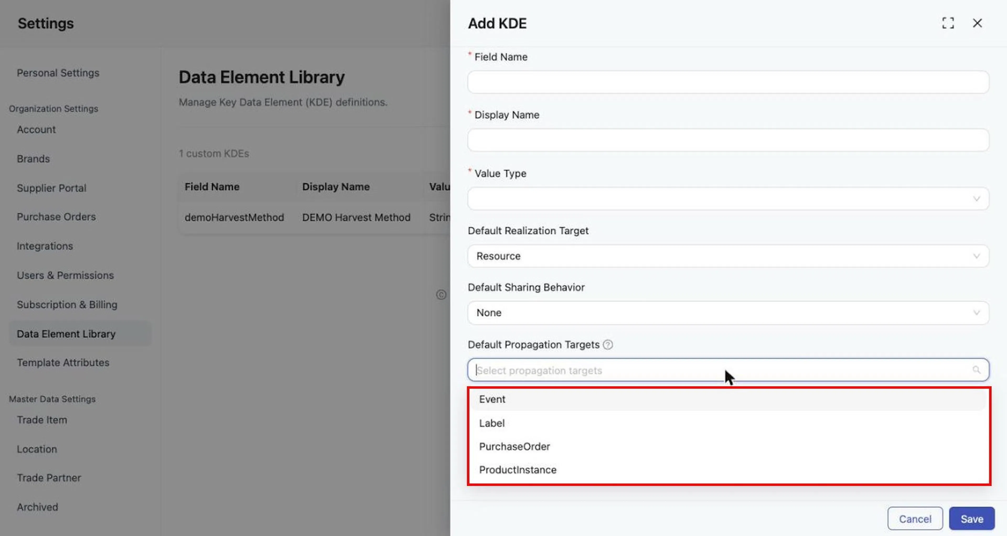 Default Propagation Targets options.