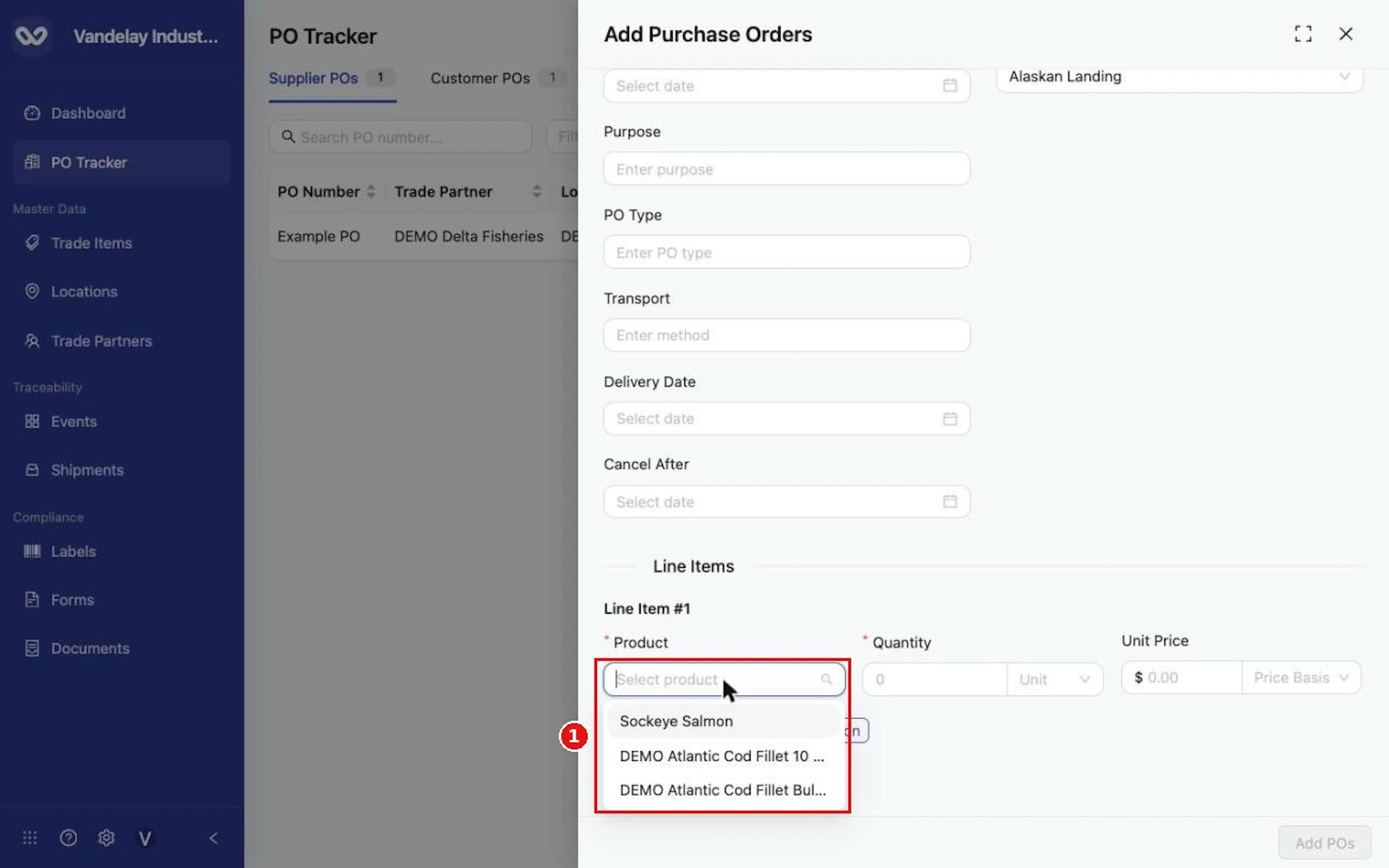Under Line Items, choose the Product.
