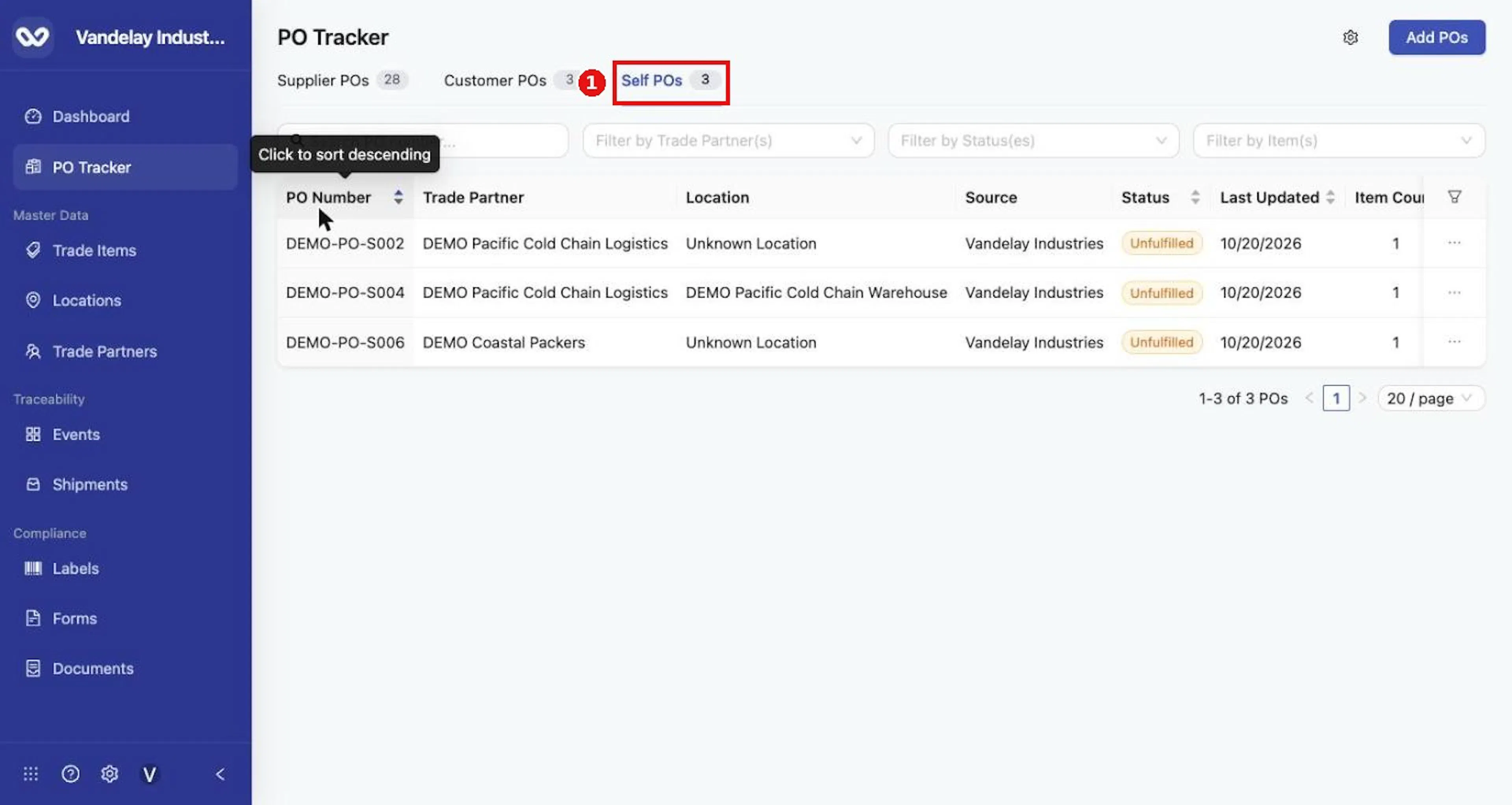 Self POs list movements between your own locations.