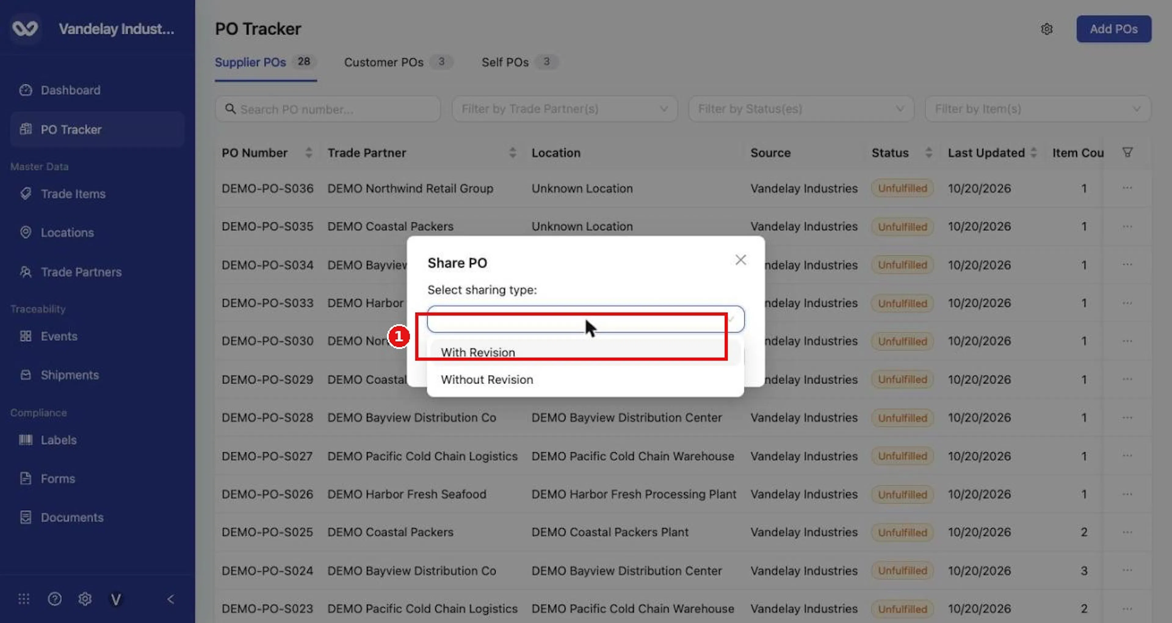 Choose With Revision or Without Revision, then select Share.