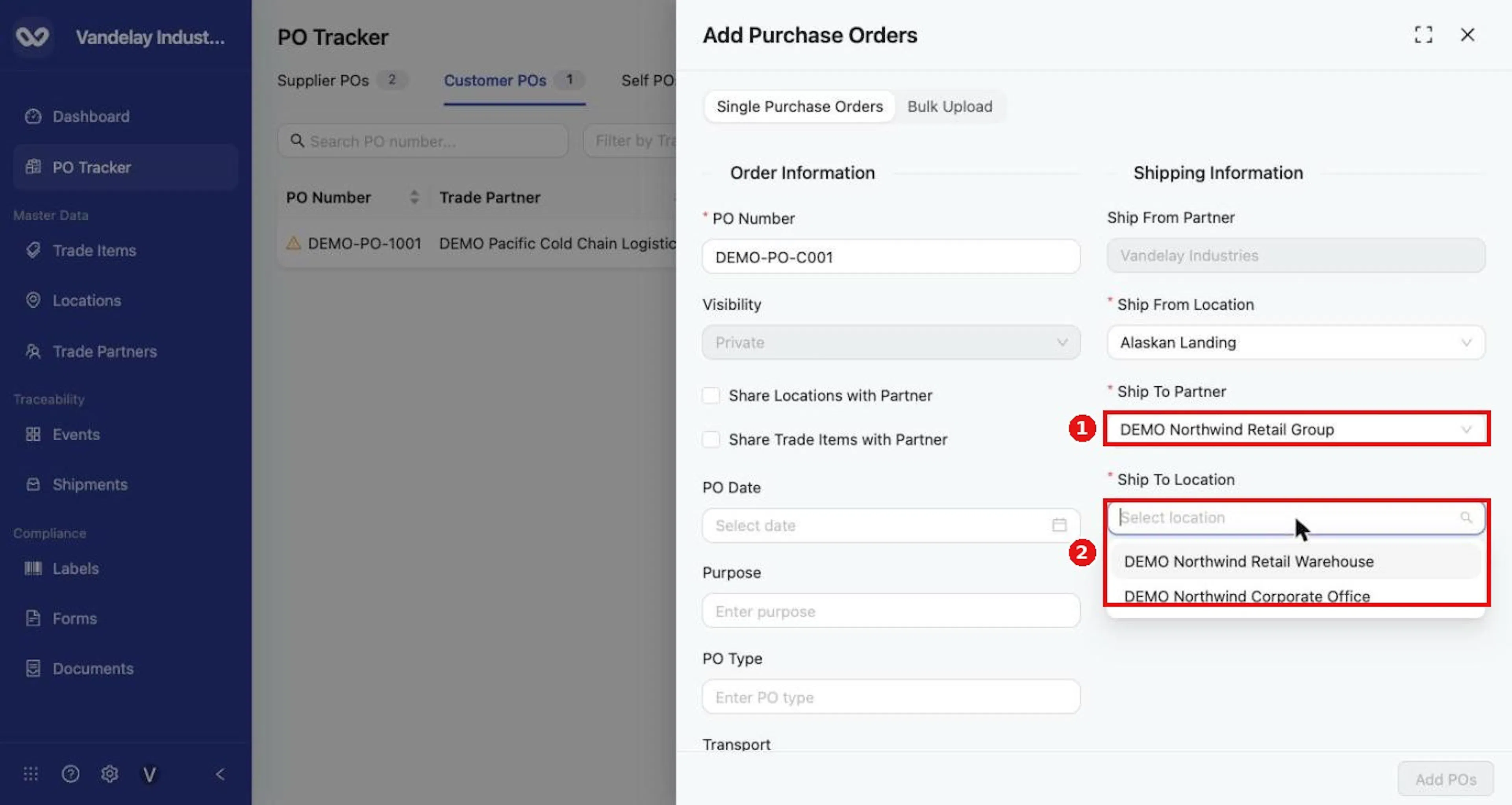 Choose the Ship To Partner (your customer), then the Ship To Location from their locations.