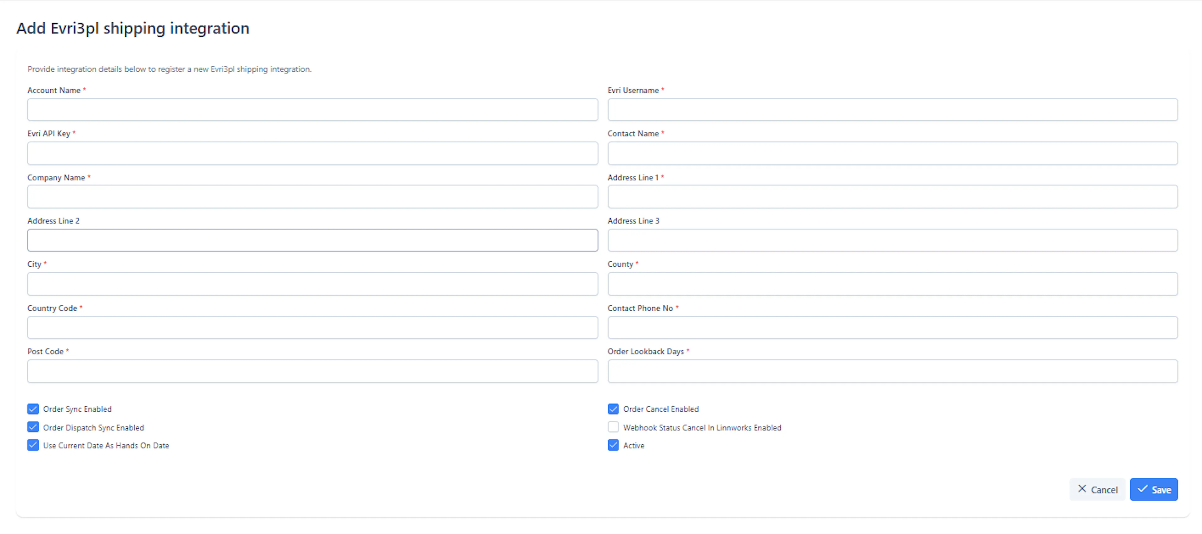 Integration Setup Screen