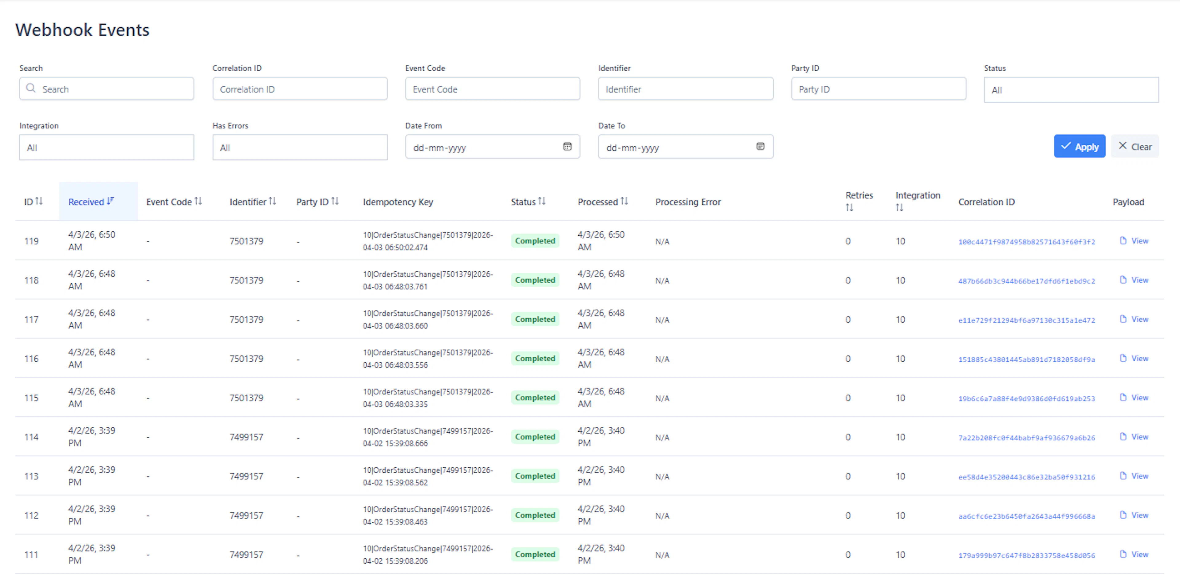 Webhooks Update Table