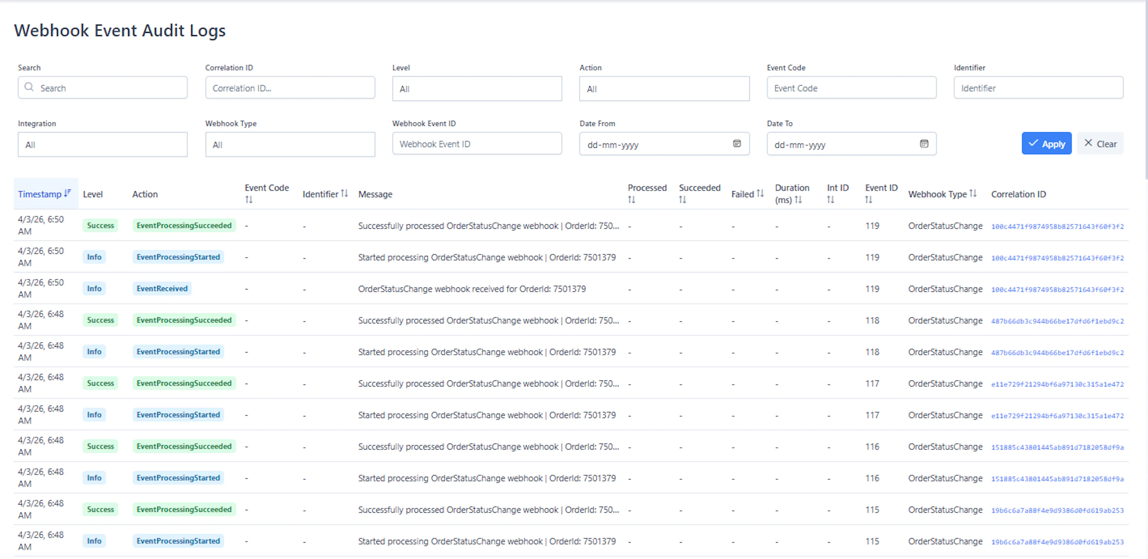 Audit Logs Table