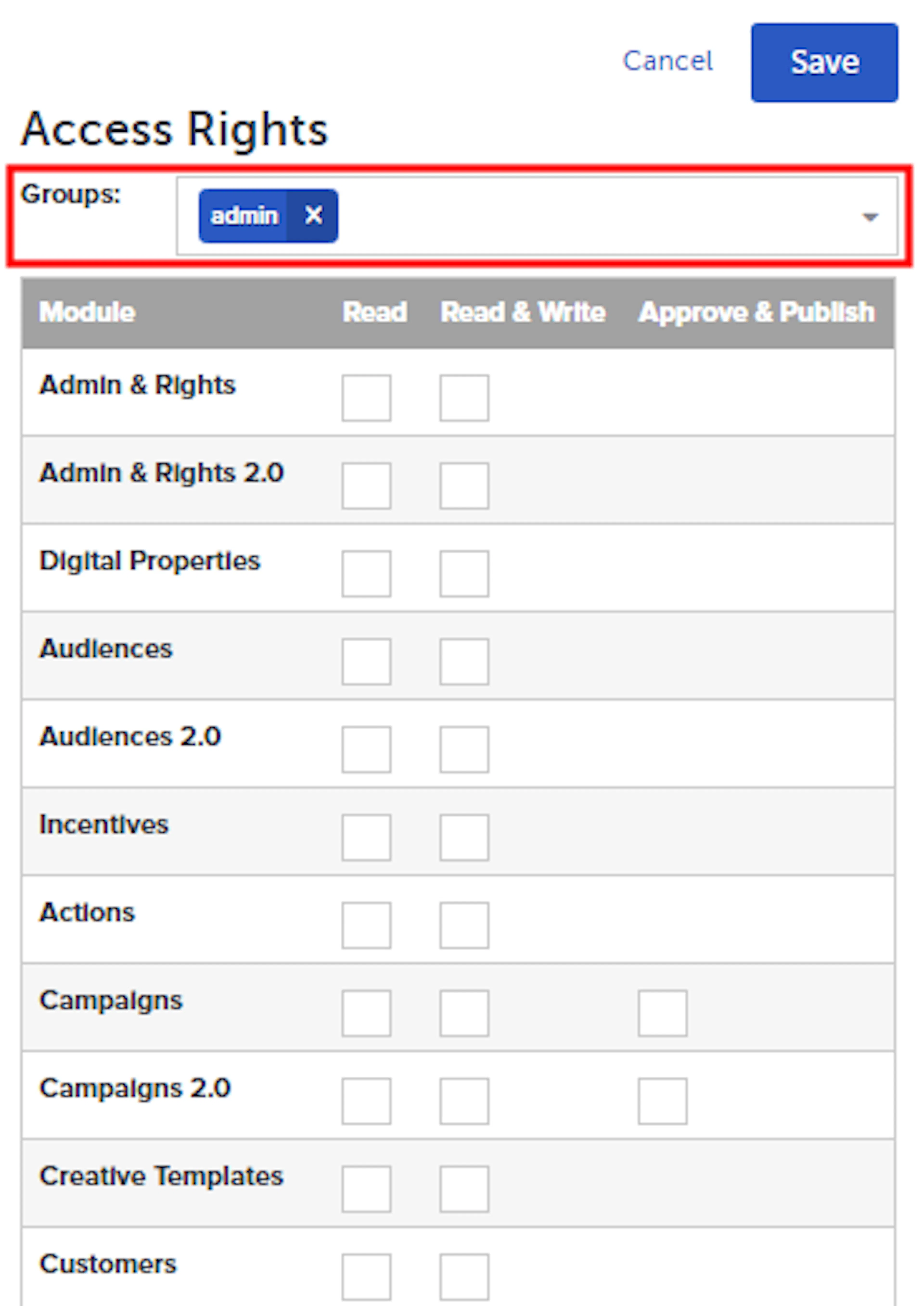 Groups field on the account creation form