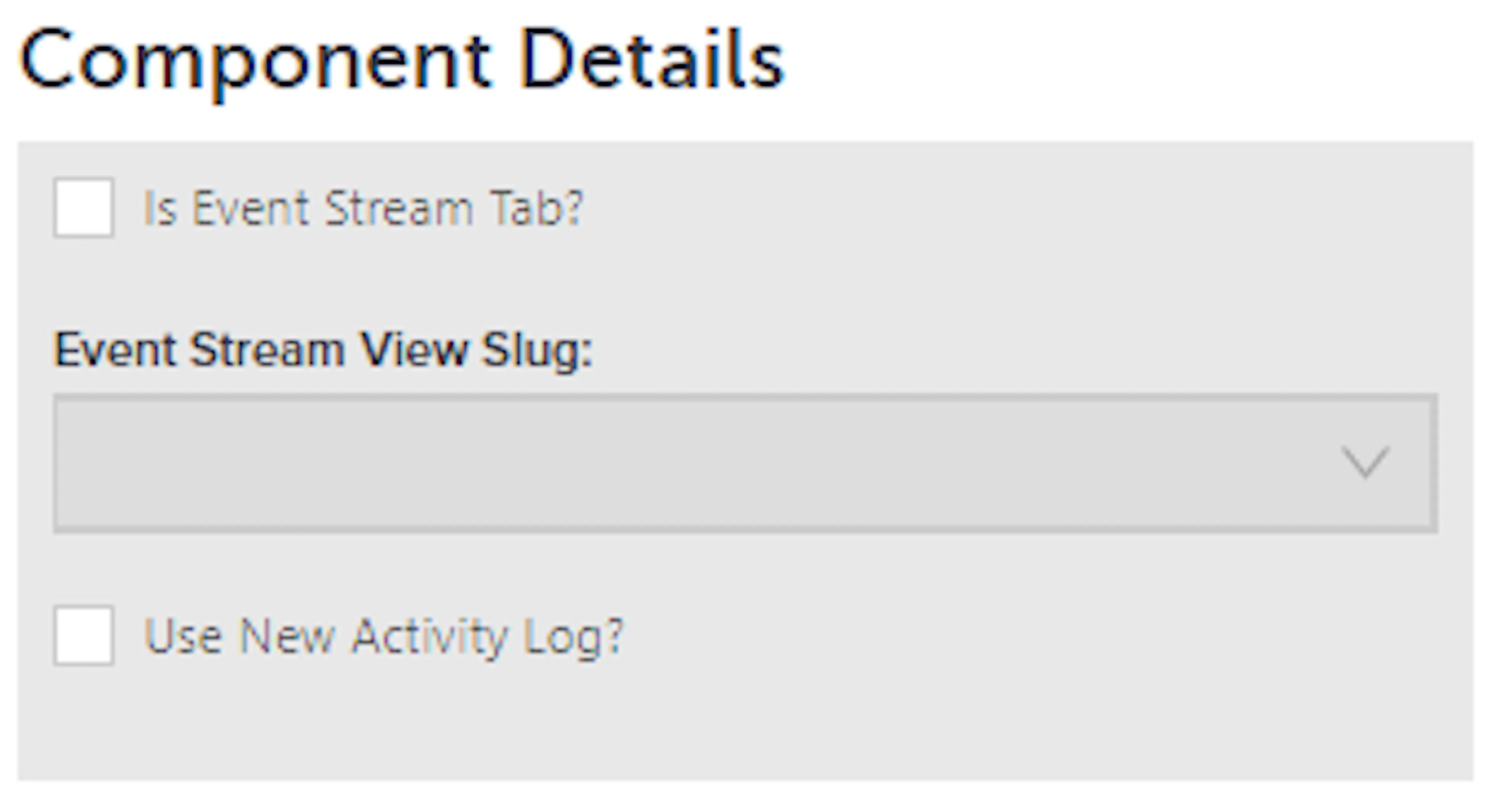 Component Details text box for the activity_log header