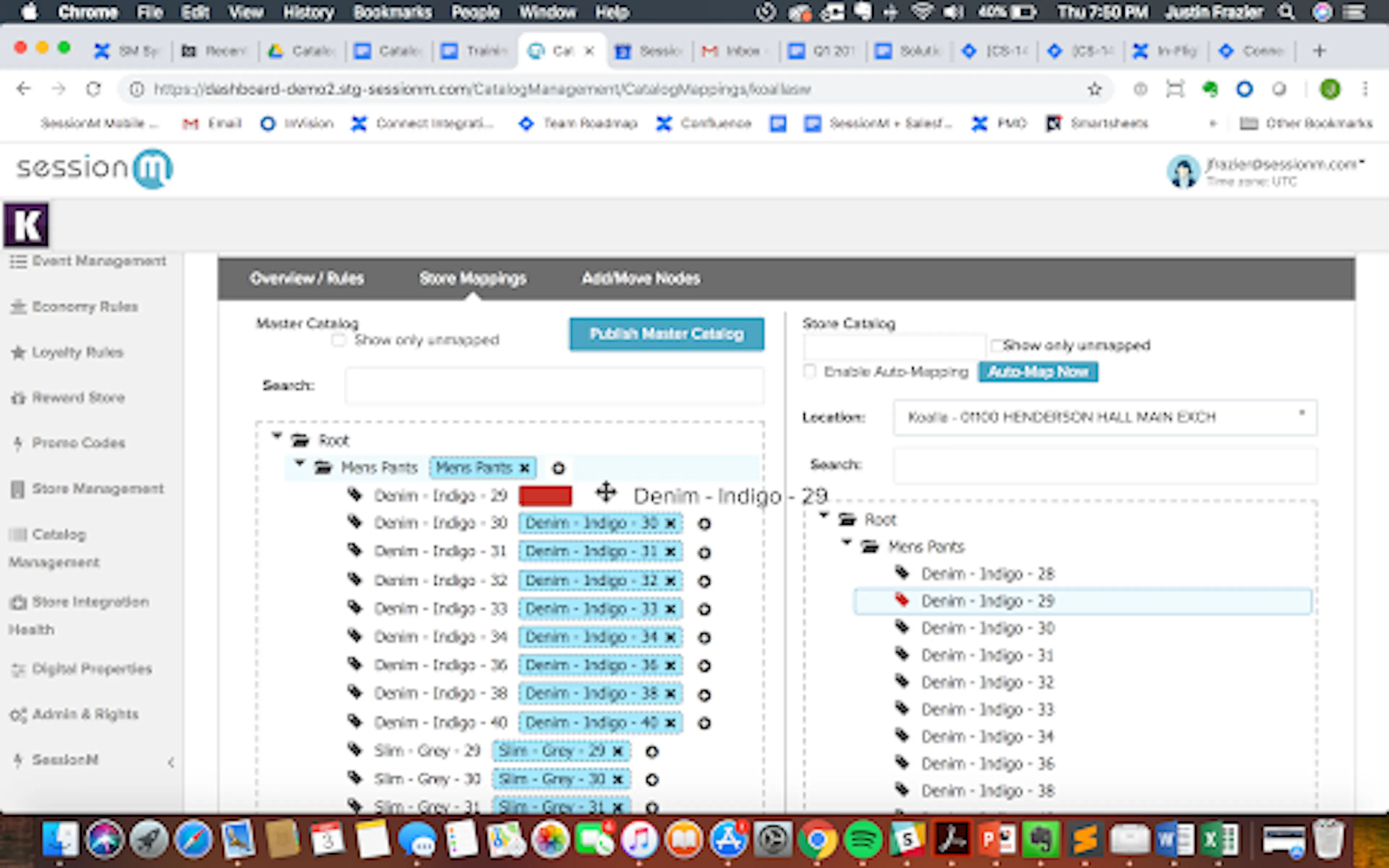 Dragging a store catalog item onto a master catalog item
