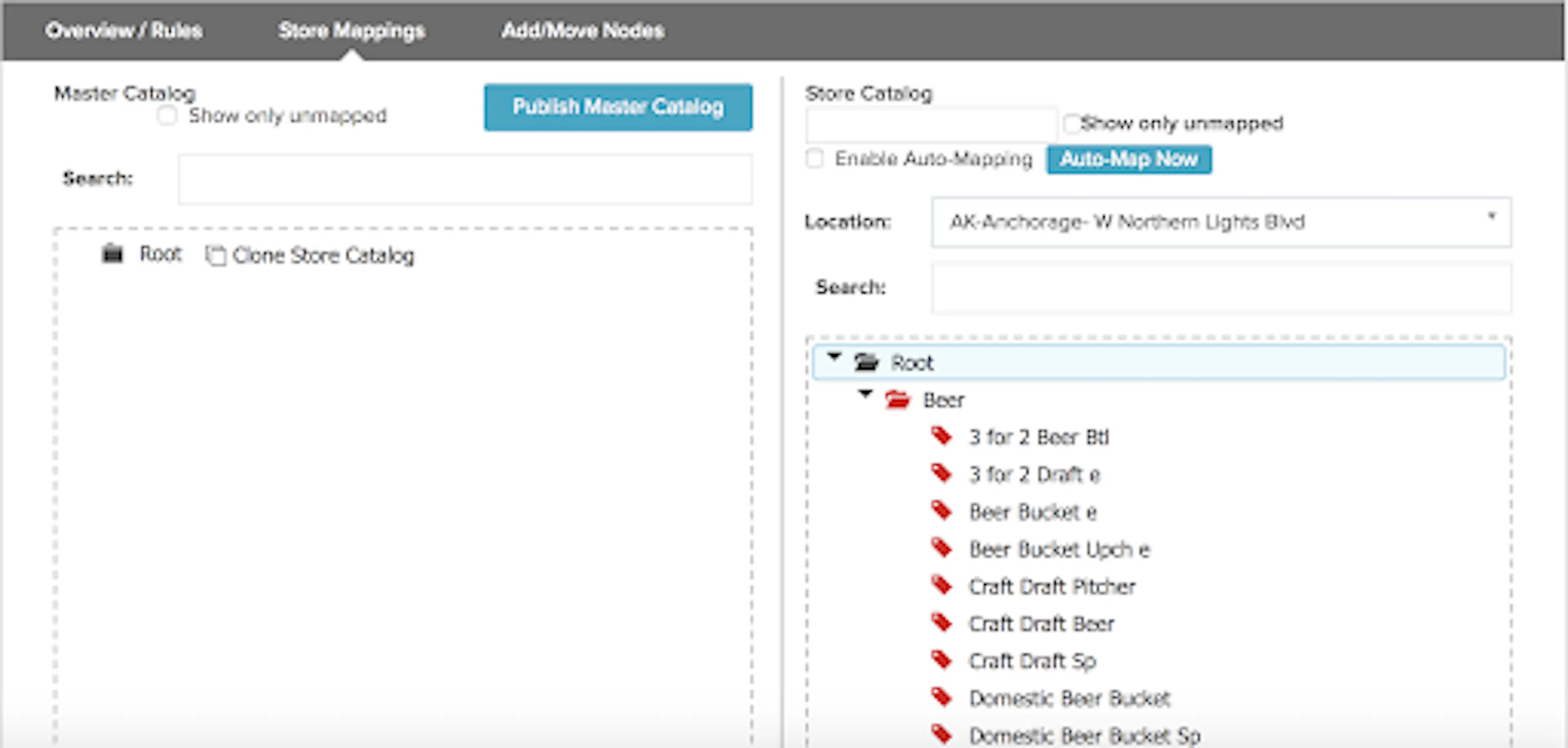 Catalog Management Module showing uploaded store catalog data