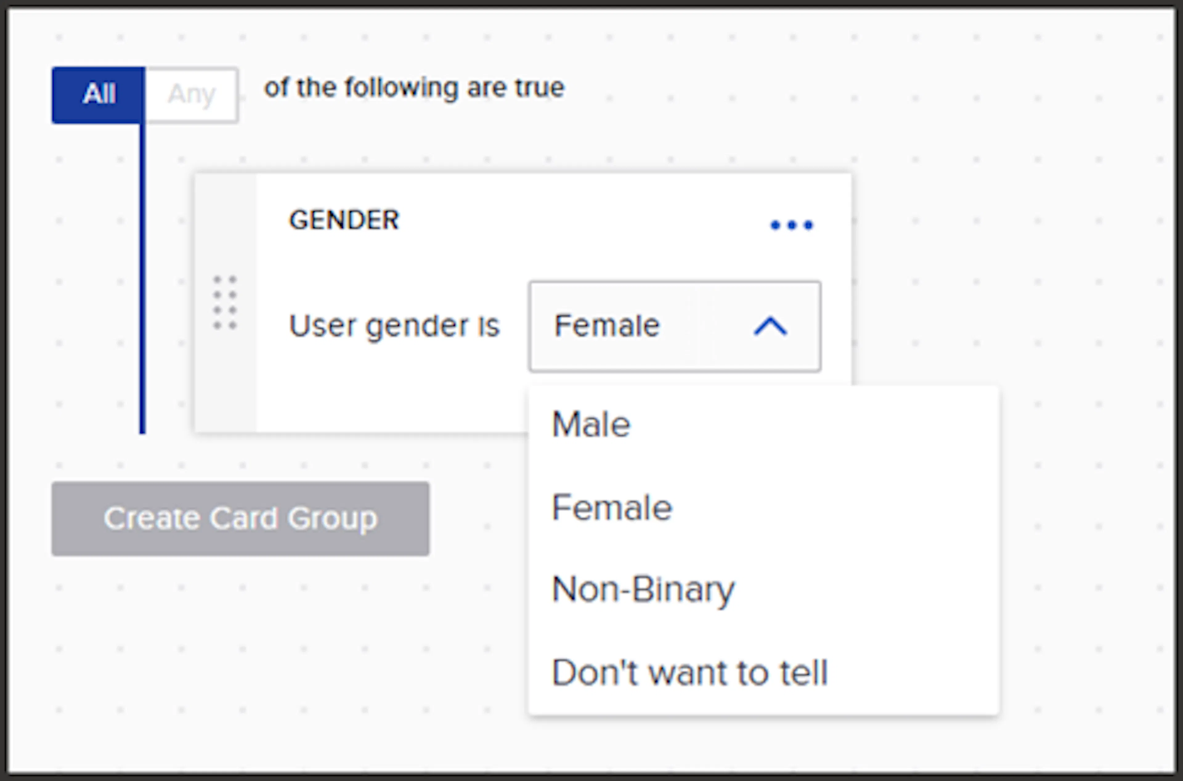 Gender attribute card with the User gender is dropdown