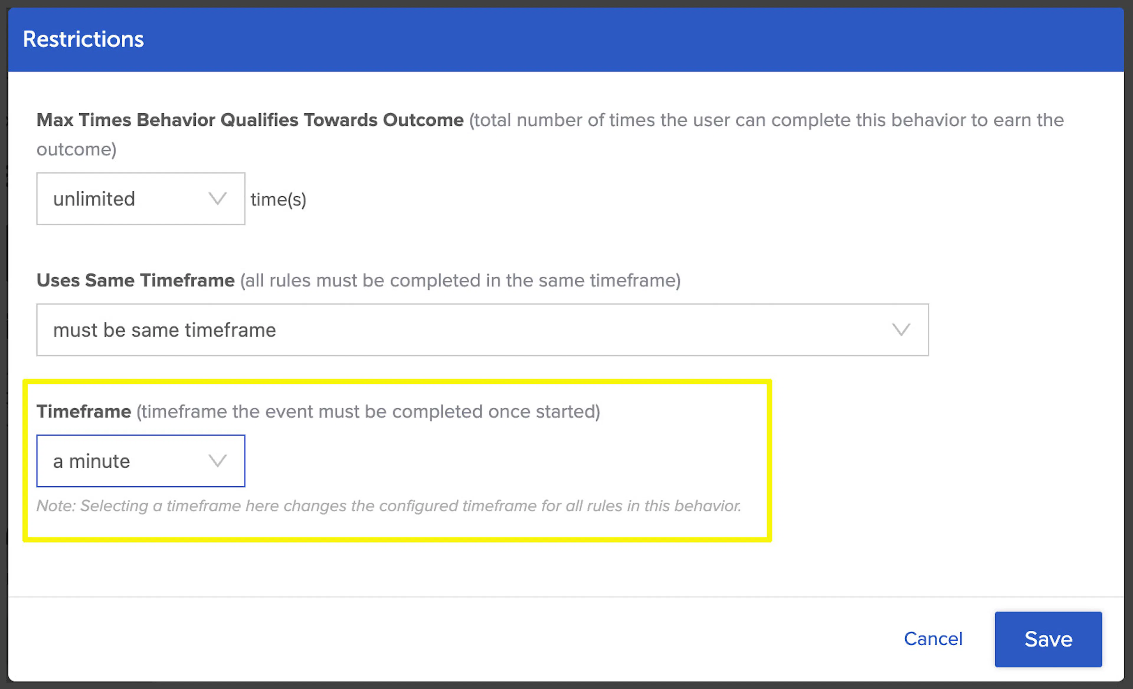 Additional Choice in Timeframe Restriction screenshot