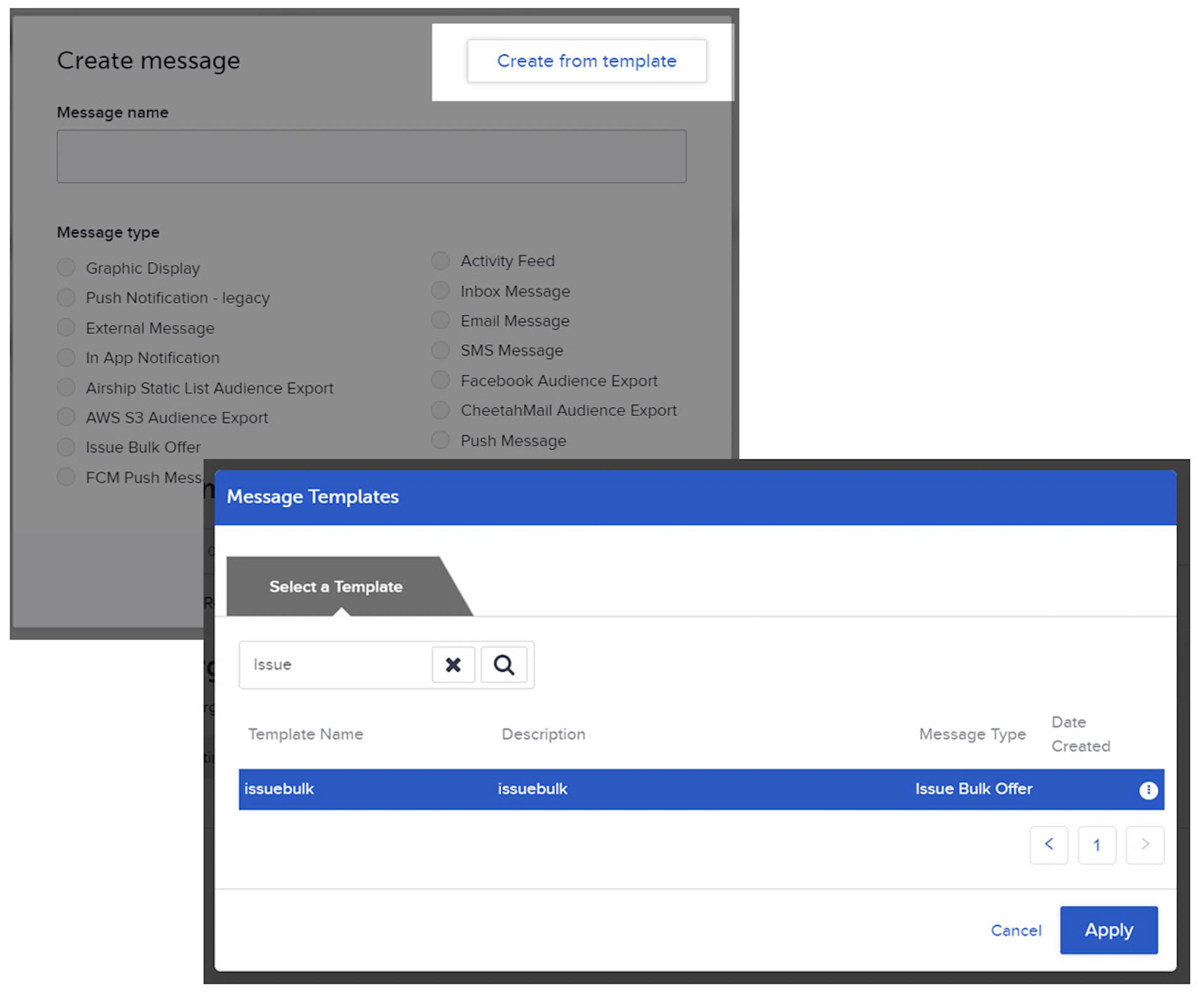 Create a message from a template screenshot