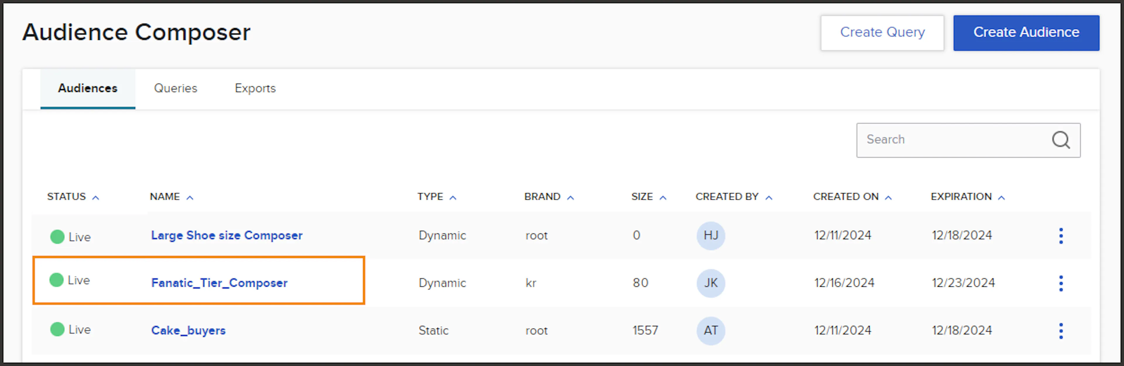 Composer dashboard showing the audience with a Live status