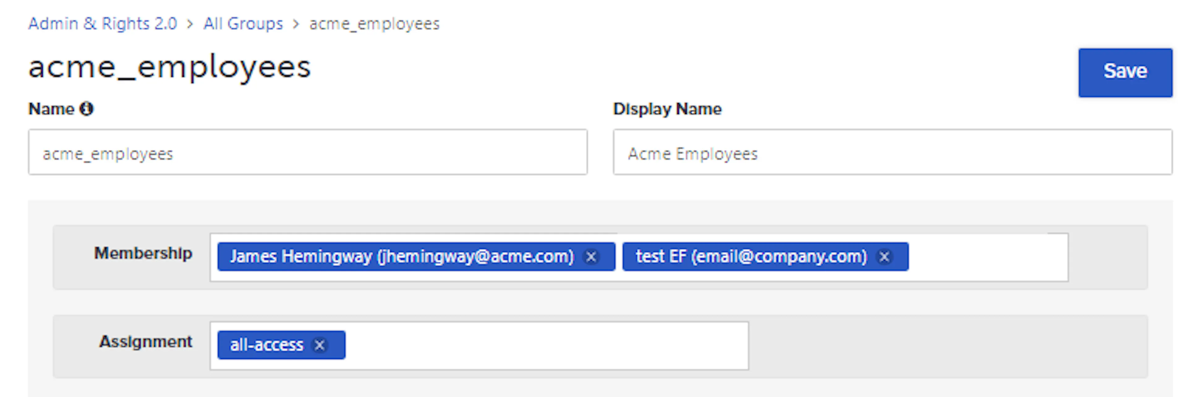 Group detail page showing membership and role assignments