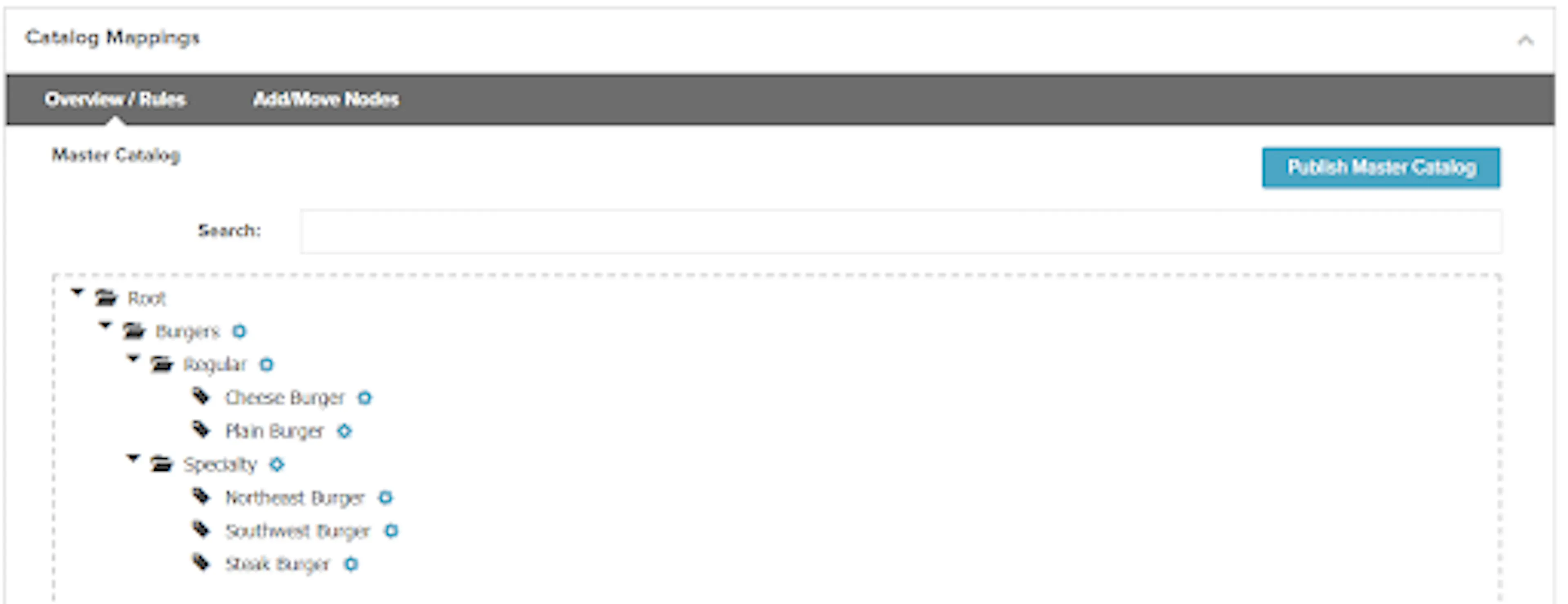 Catalog Management Module populated with catalog data