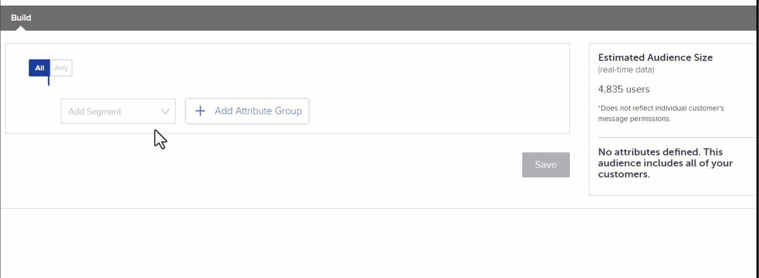 Selecting an attribute from the Add Segment drop-down