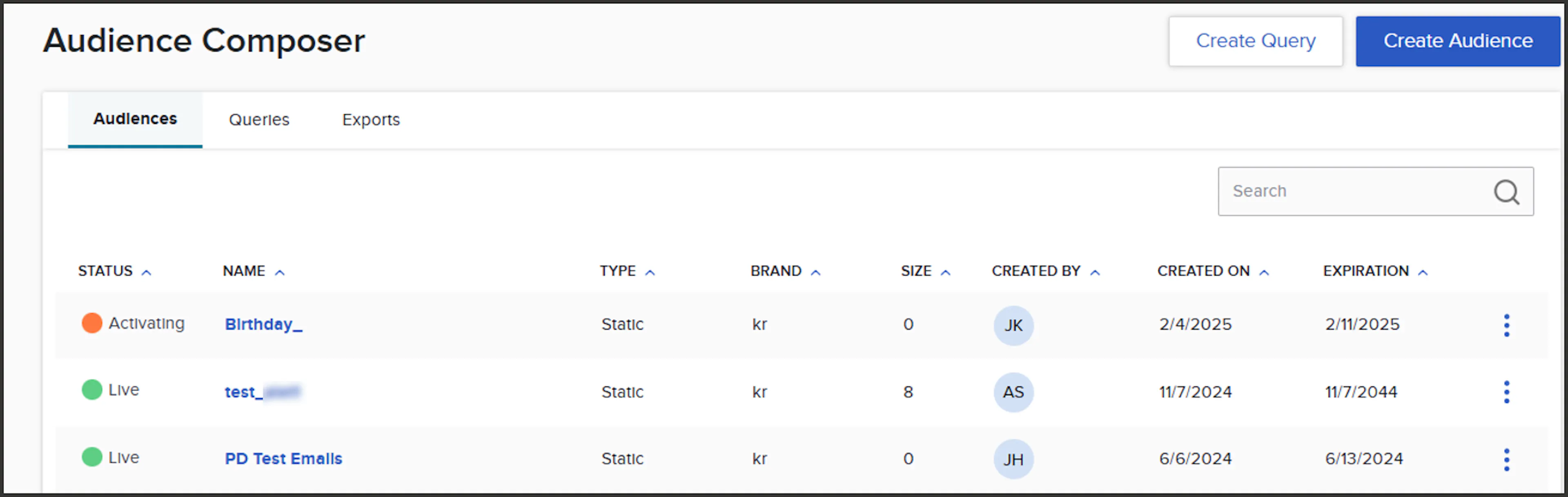 Composer dashboard showing an audience with the activating status