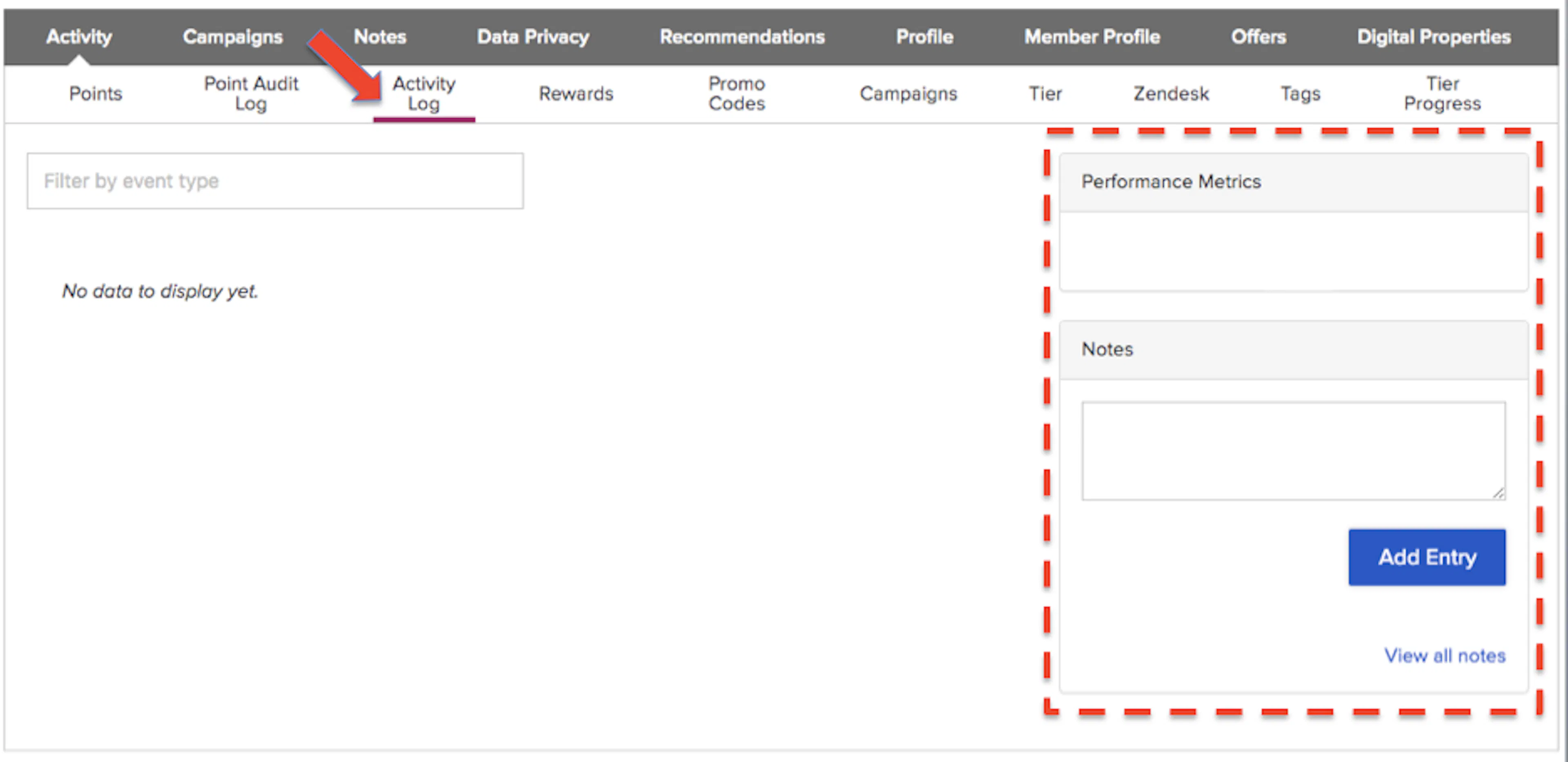Activity Log side panels as displayed in the Customers Module