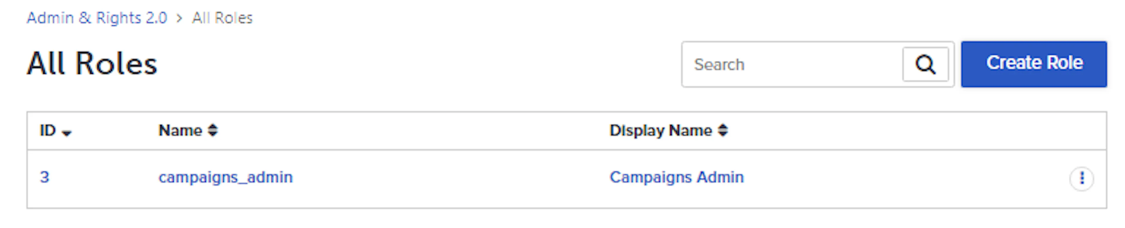 All Roles dashboard listing existing roles