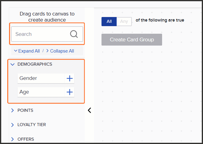 Adding an attribute card to the Audience Builder canvas