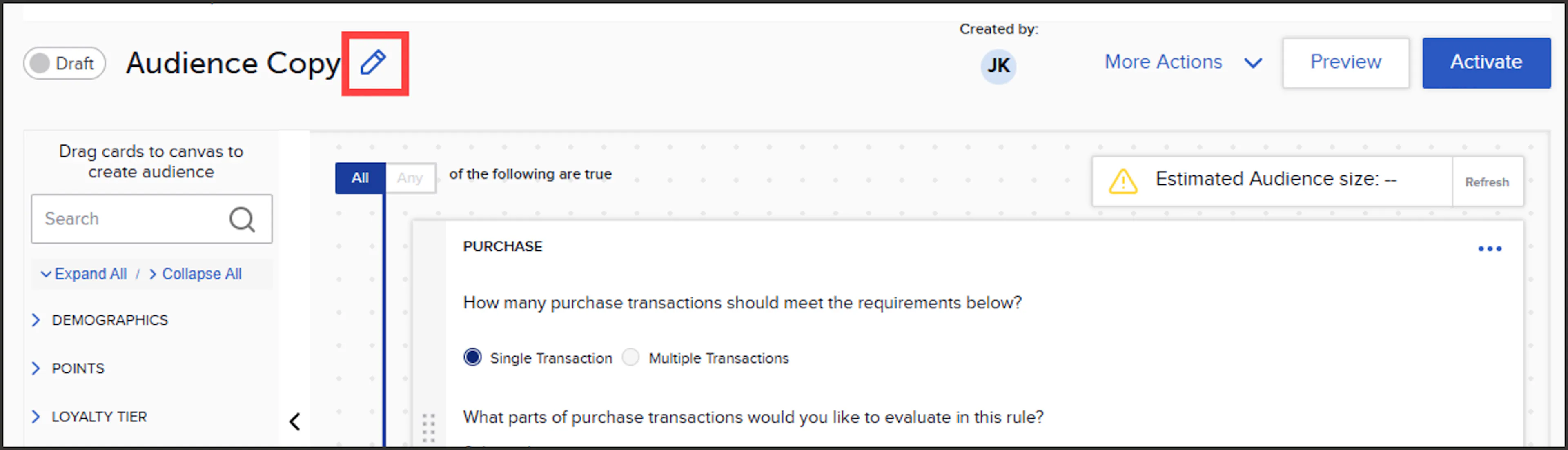 Renaming the duplicated audience on the builder page