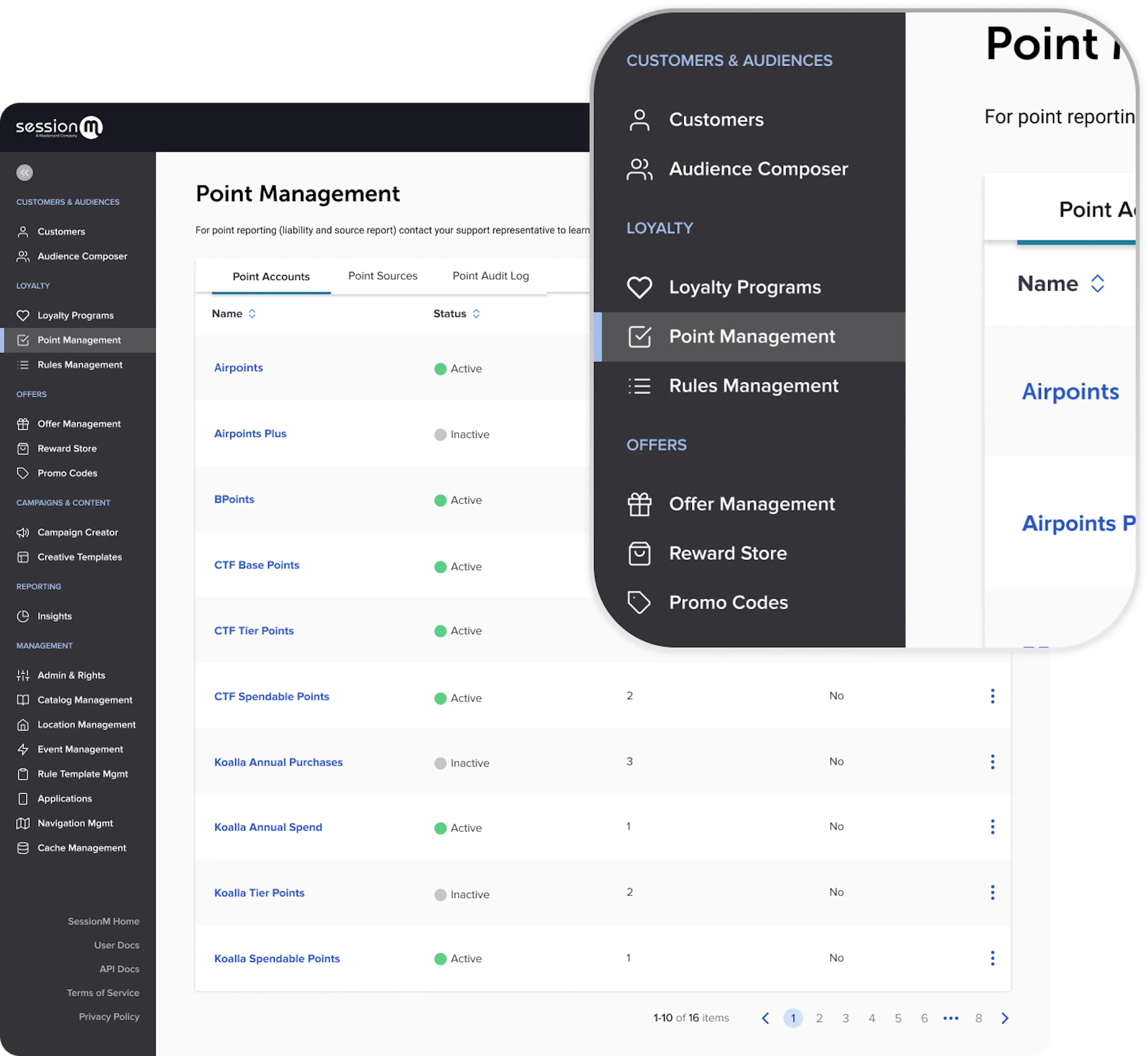 New navigation and header for the SessionM platform screenshot