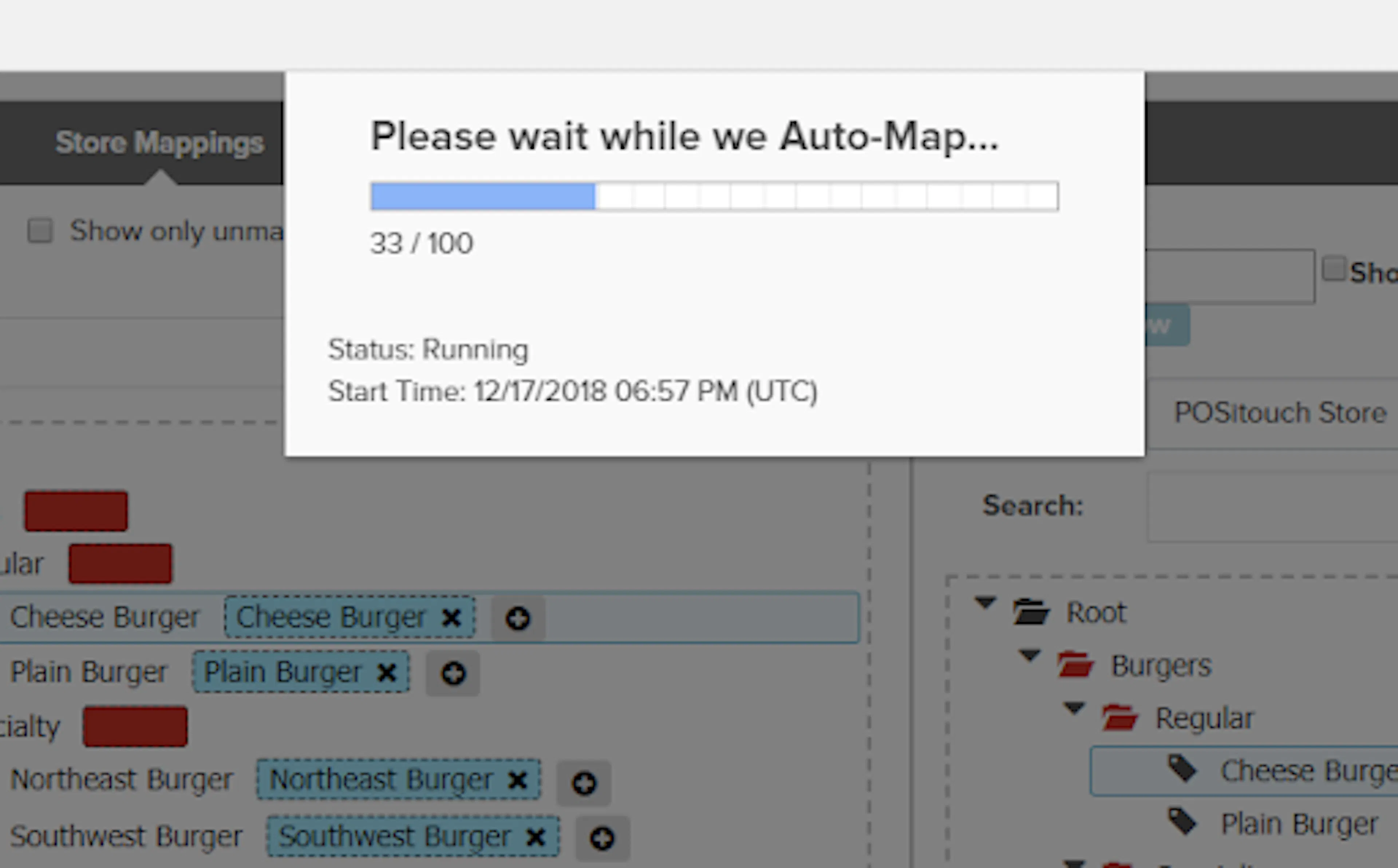On-screen status while the Auto-mapping job runs