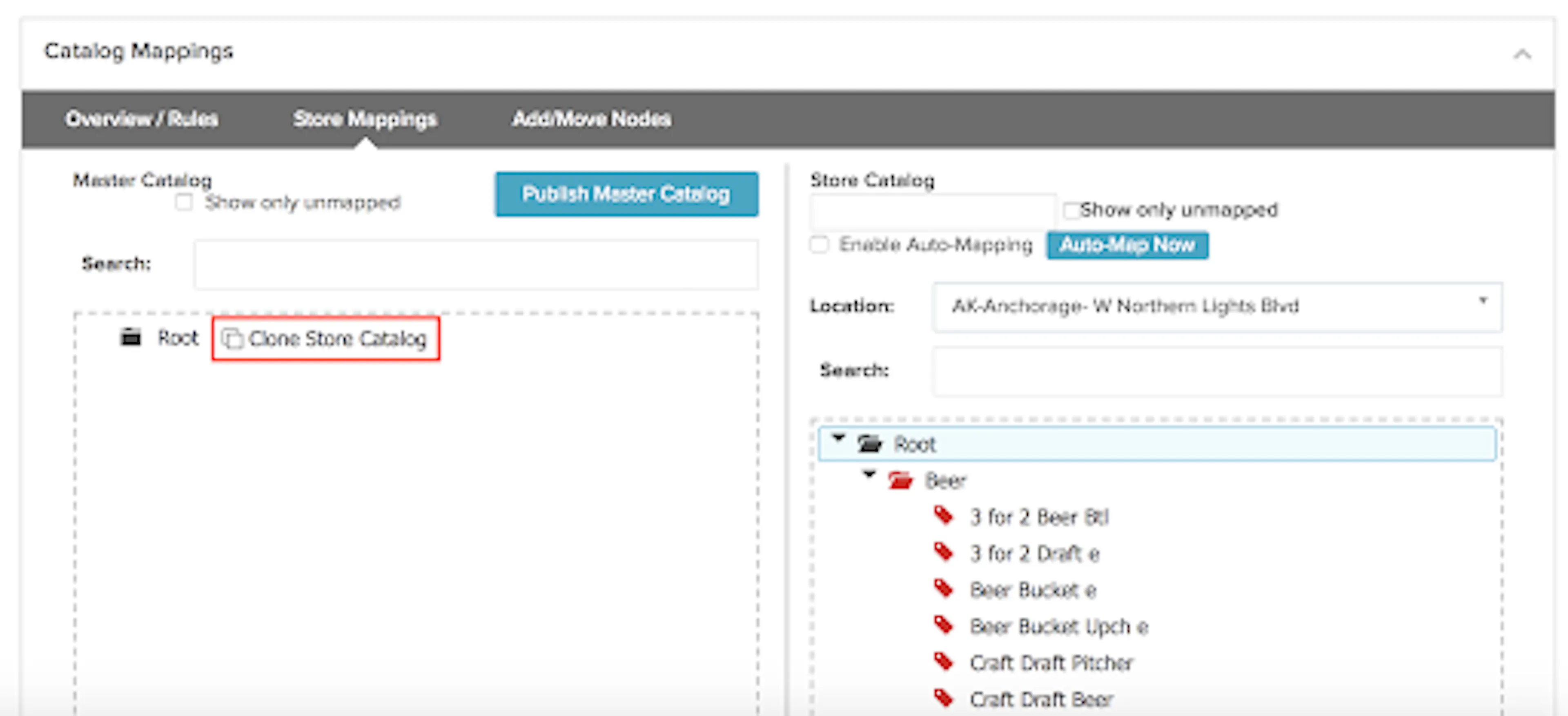 Clone Store Catalog button on the Store Mappings tab