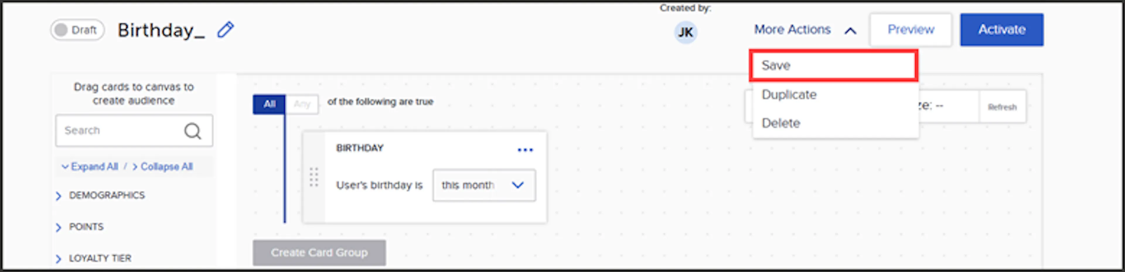 Save option under the More Actions dropdown